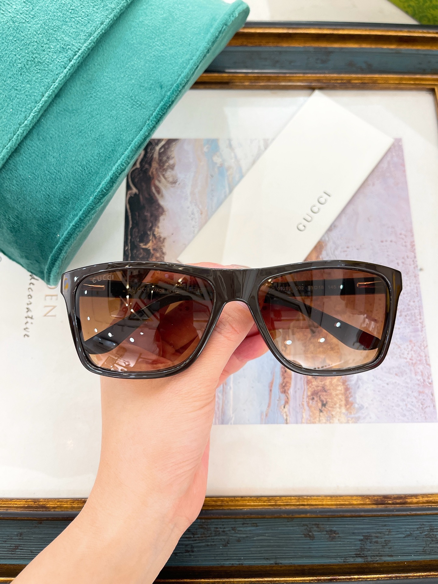 Gucci Square Acetate Sunglasses with Gradient Brown Lenses, Black Frame & Brand Detailing - GG0875S