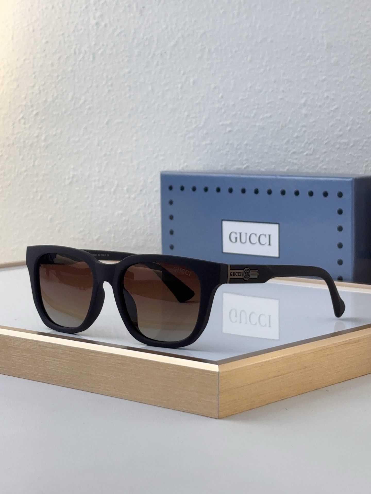 Gucci Square Acetate Sunglasses with Matte Black Frame, Dark Gray Lenses & Metal Logo Accents - GG1234S