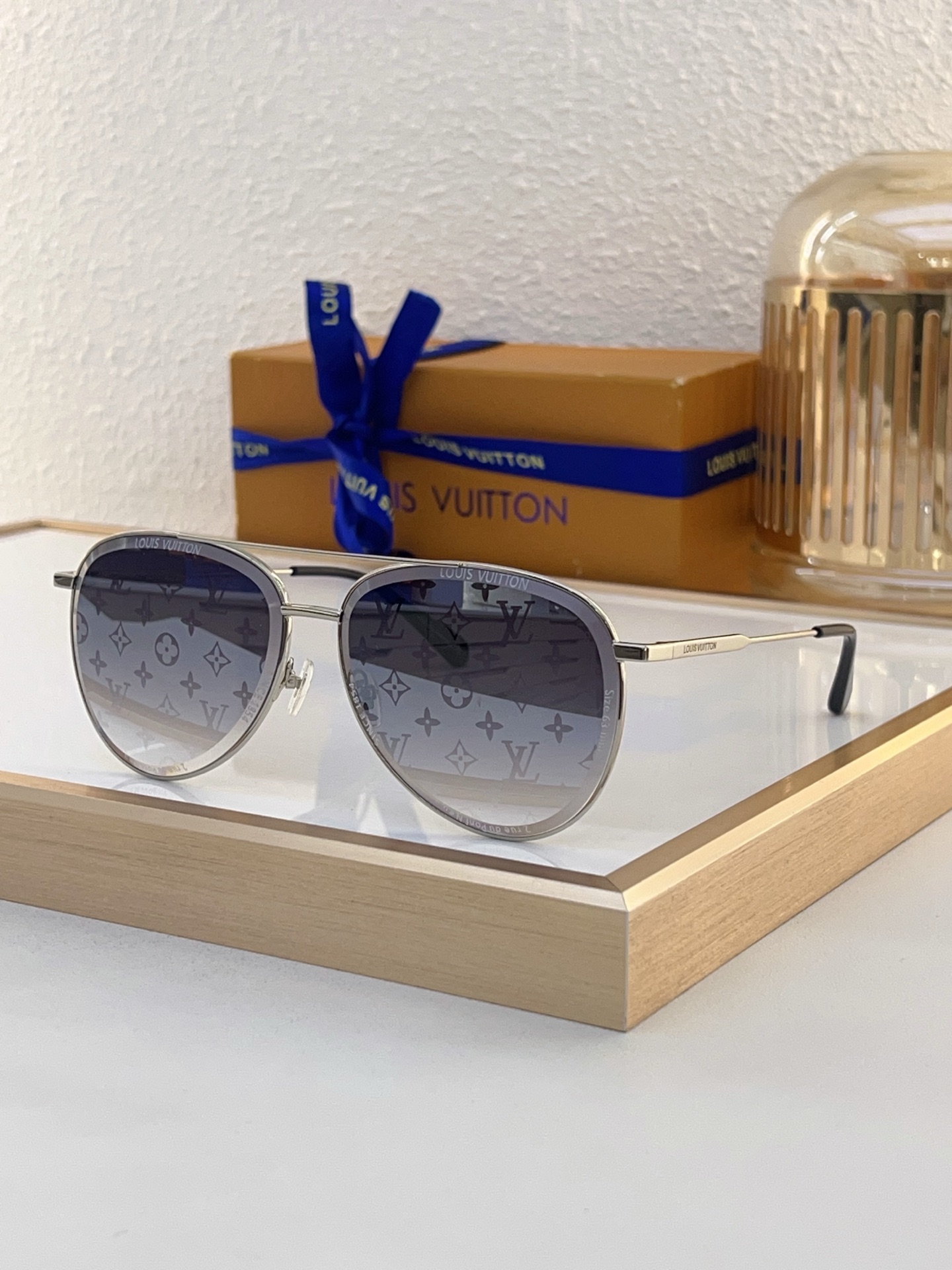 Louis Vuitton Aviator Sunglasses with Silver - Tone Metal Frame, Gray Lenses & Subtle Branding - Z1806E