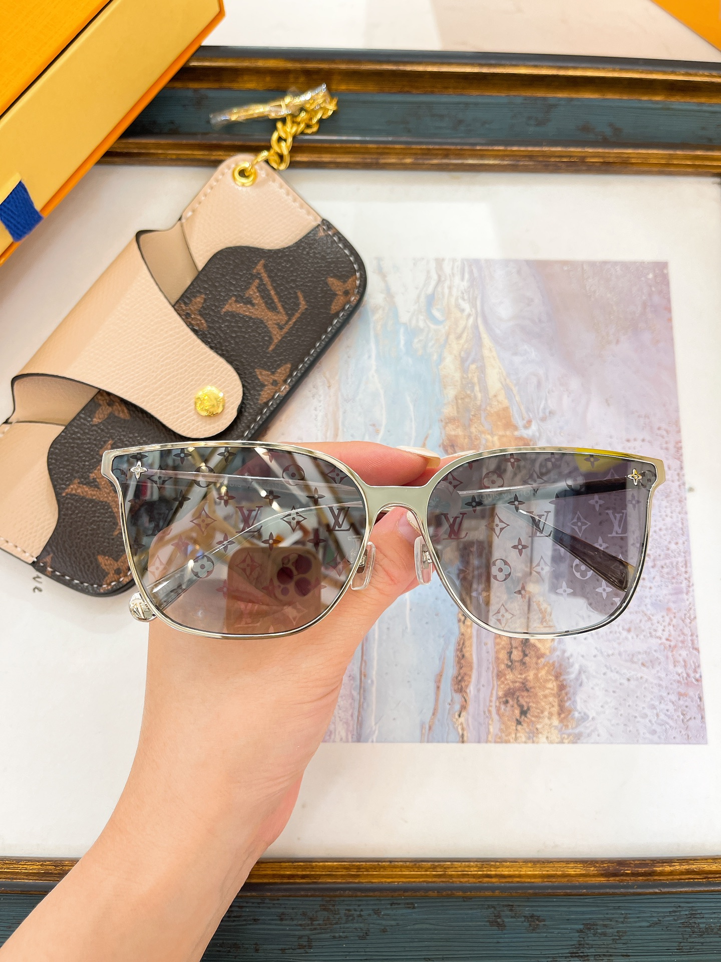 Louis Vuitton Square Metal Sunglasses with Monogram - Printed Gradient Lenses & Matching Monogram Case - Z1786E