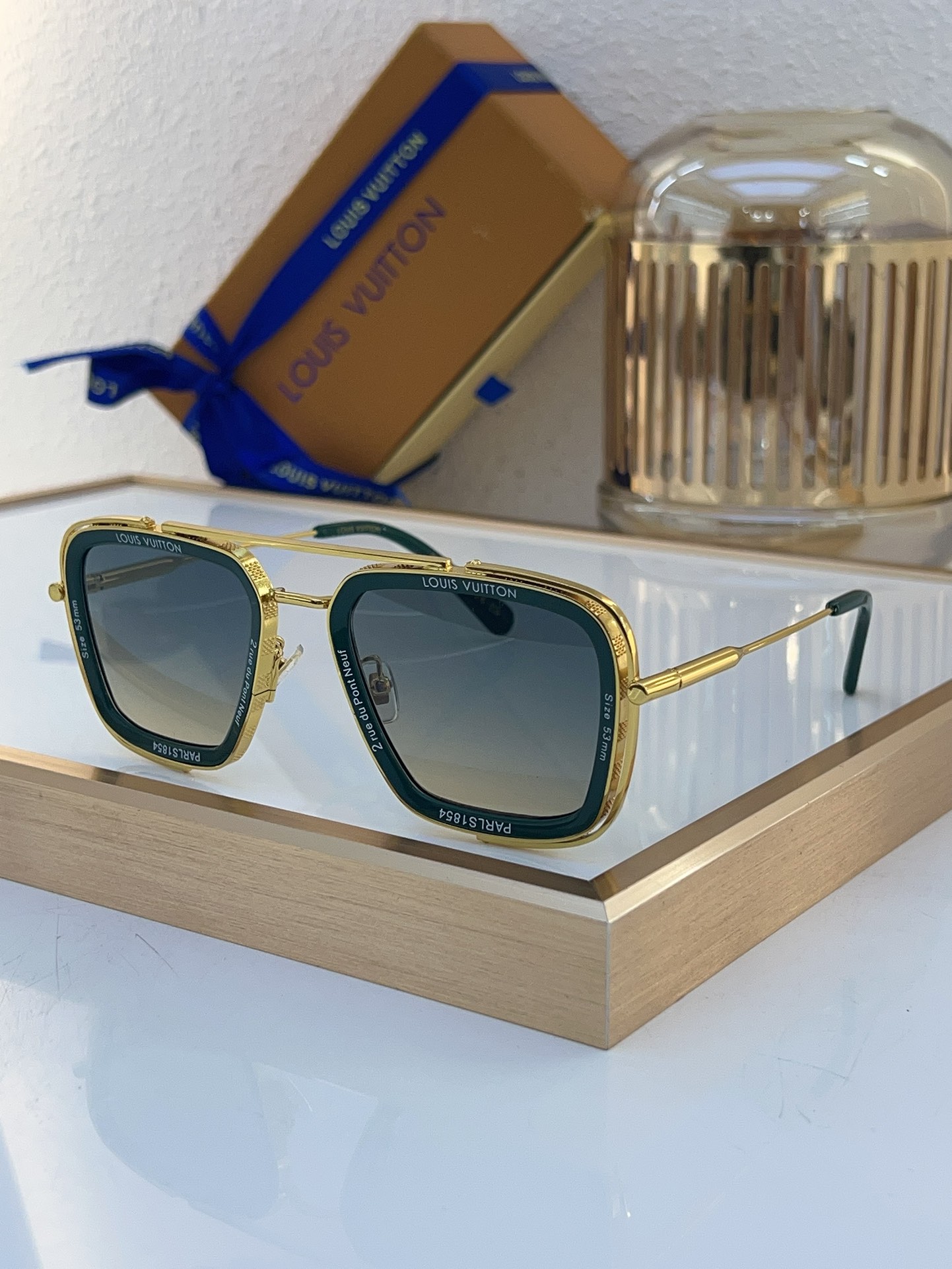 Louis Vuitton Double - Framed Square Sunglasses with Tortoiseshell Acetate, Gold Metal & Brand Inscriptions - Z1758E