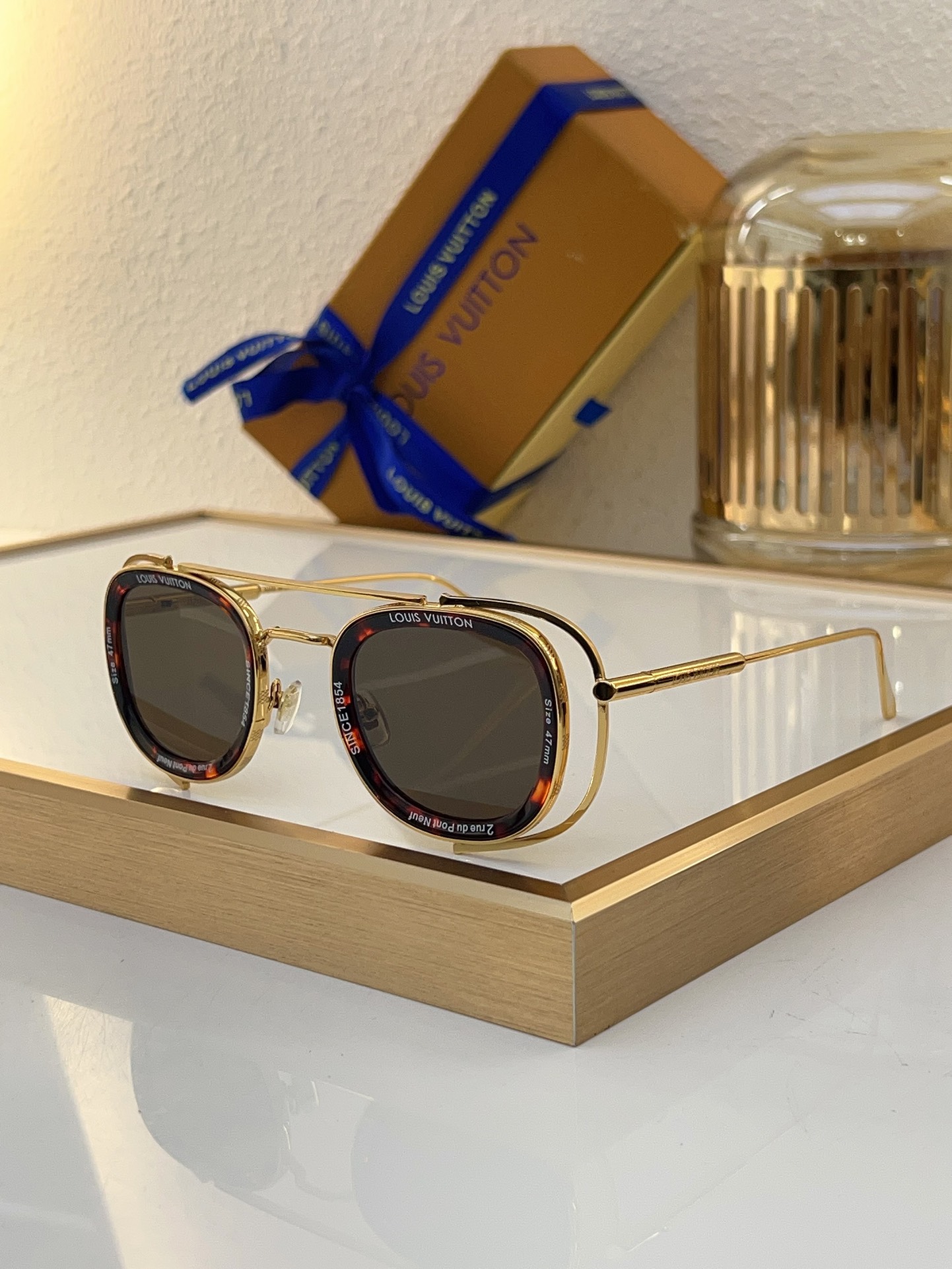 Louis Vuitton Double - Framed Aviator Sunglasses with Tortoiseshell Acetate, Gold Metal & Brand Inscriptions - Z1757E