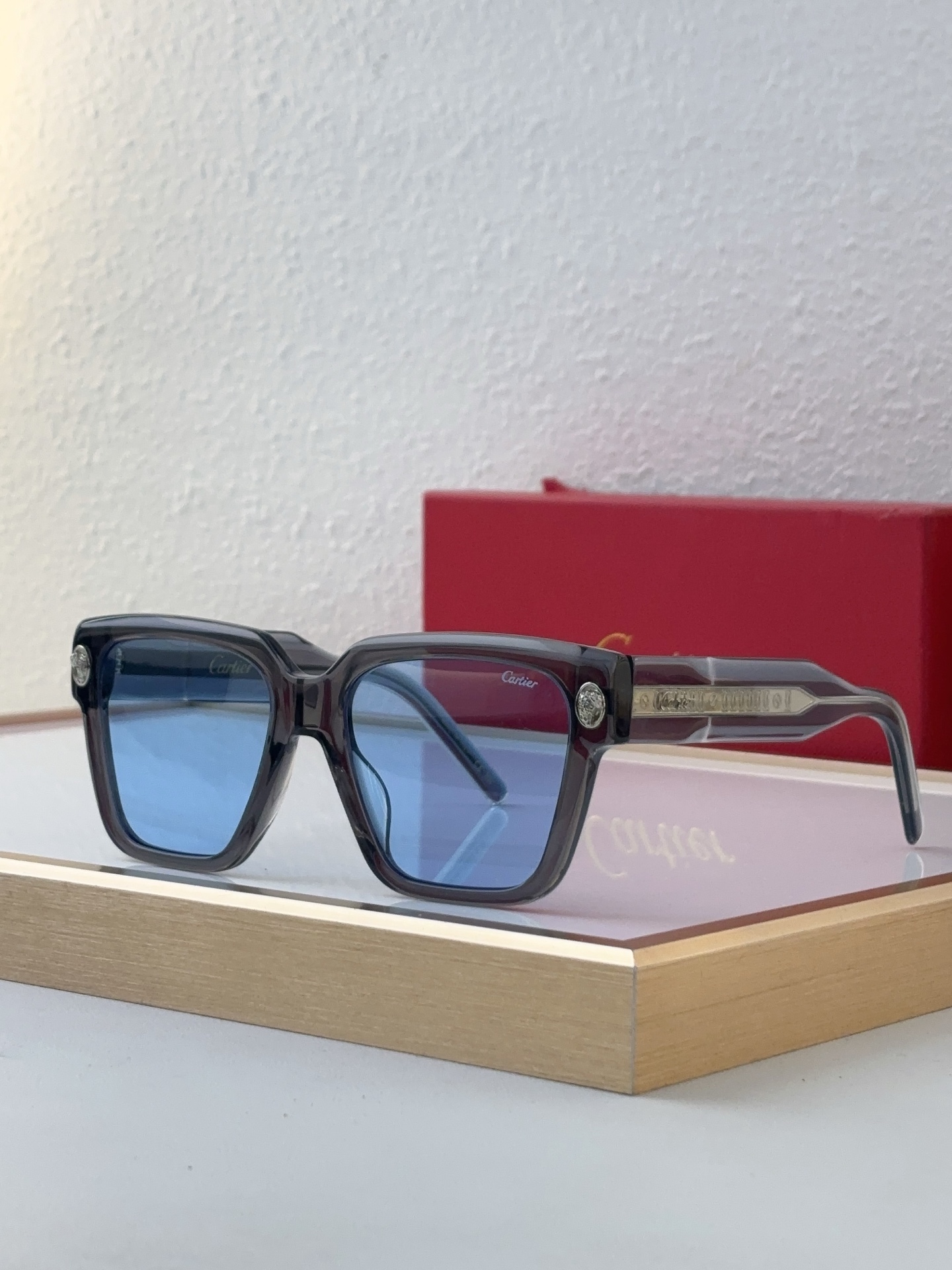 Cartier CT0679S Square Sunglasses with Black Acetate Frame, Gold Accents