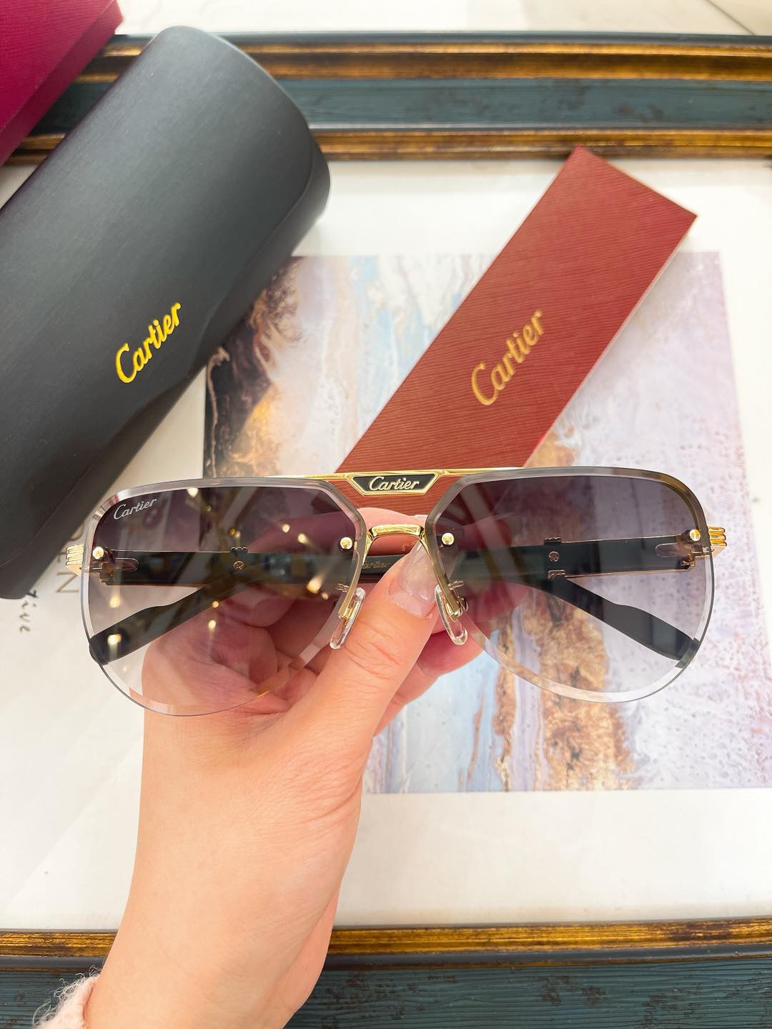 Cartier CT0662S Semi - Rimless Aviator Sunglasses