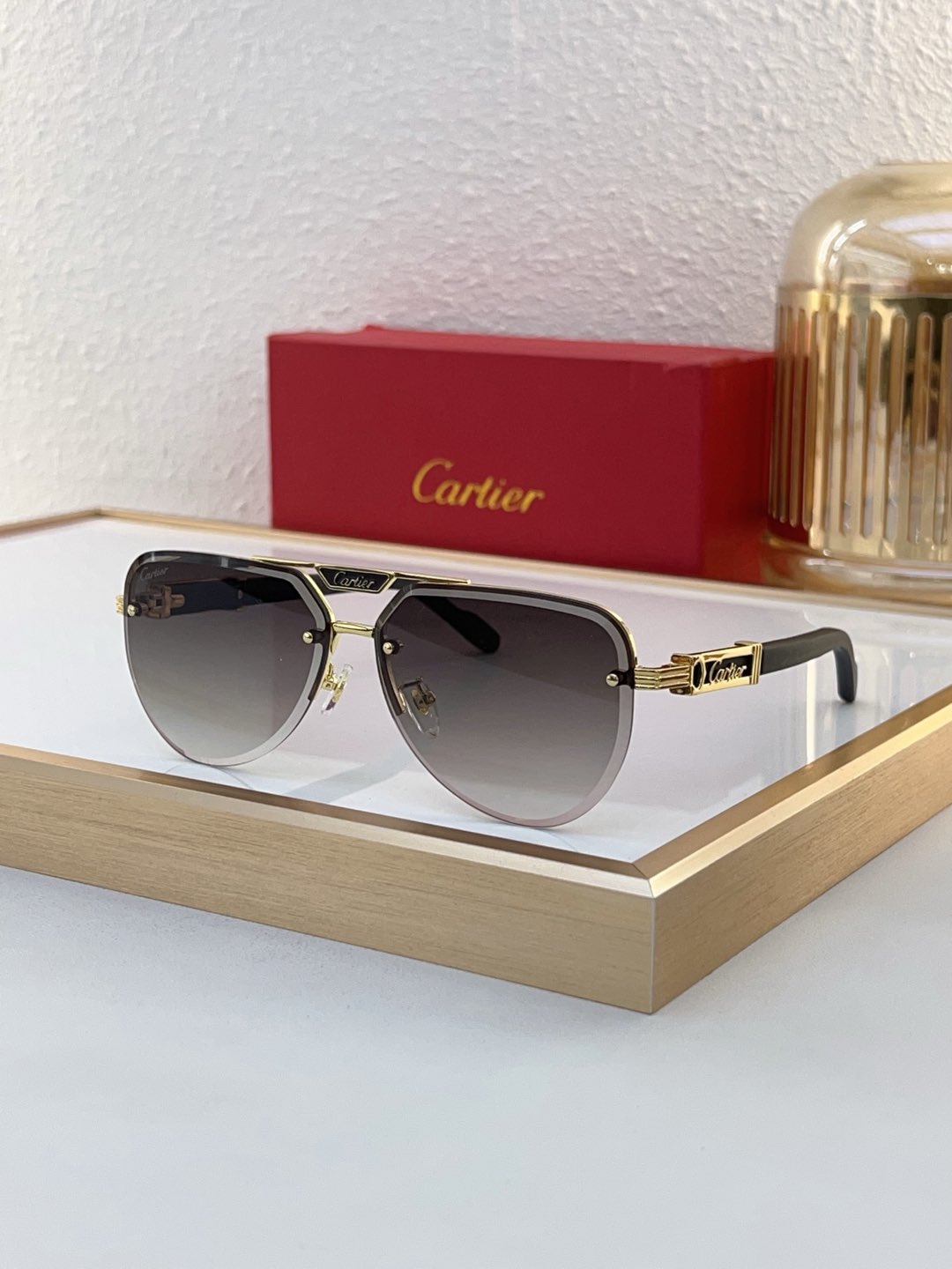 Cartier CT0662S Semi - Rimless Aviator Sunglasses