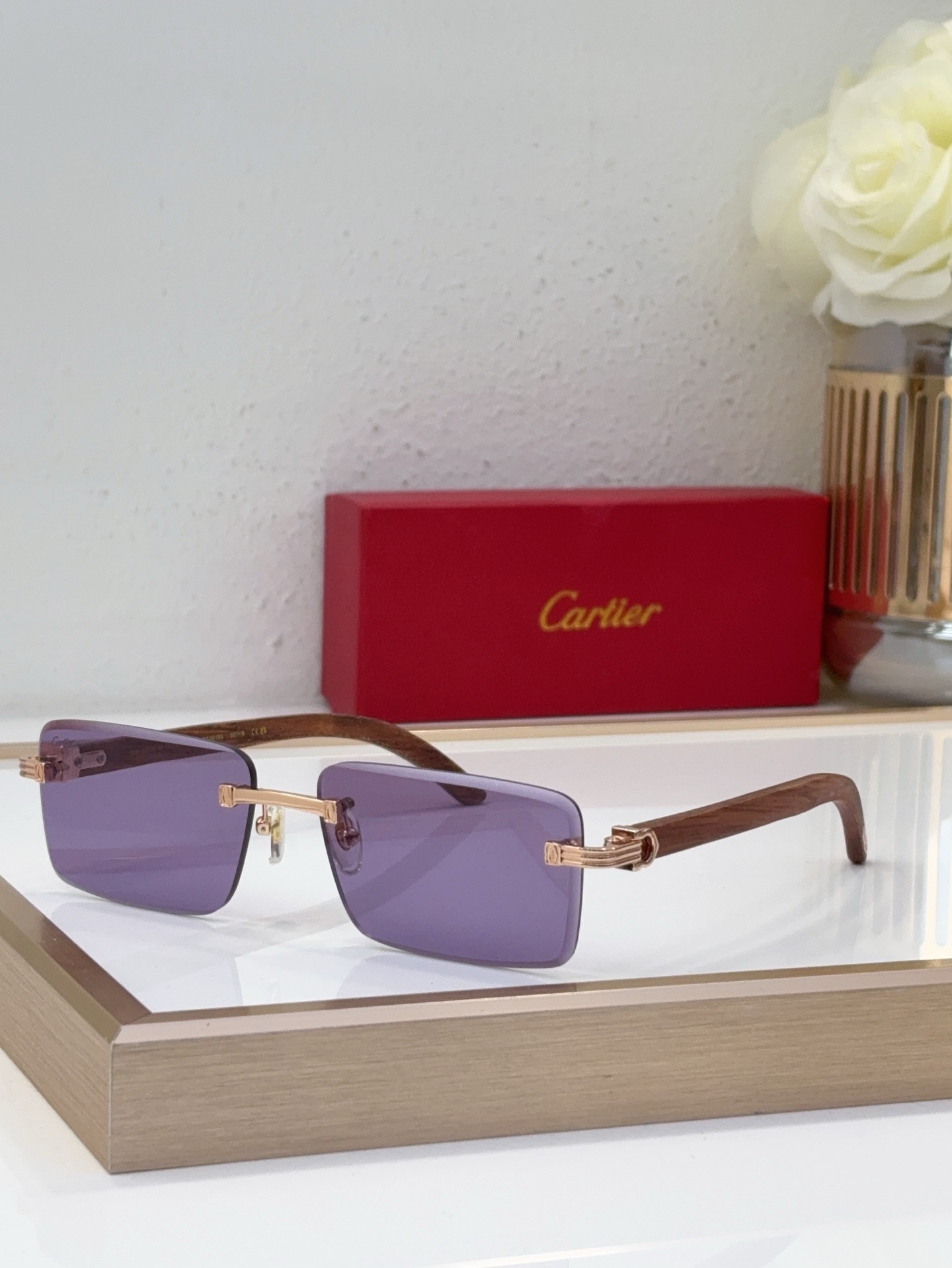 Cartier CT0620S Rimless Rectangular Sunglasses