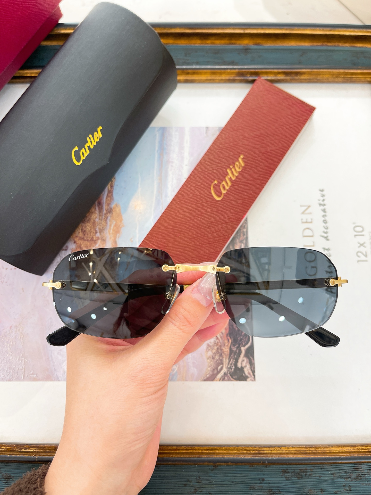 Cartier CT0078S Rimless Rectangular Sunglasses