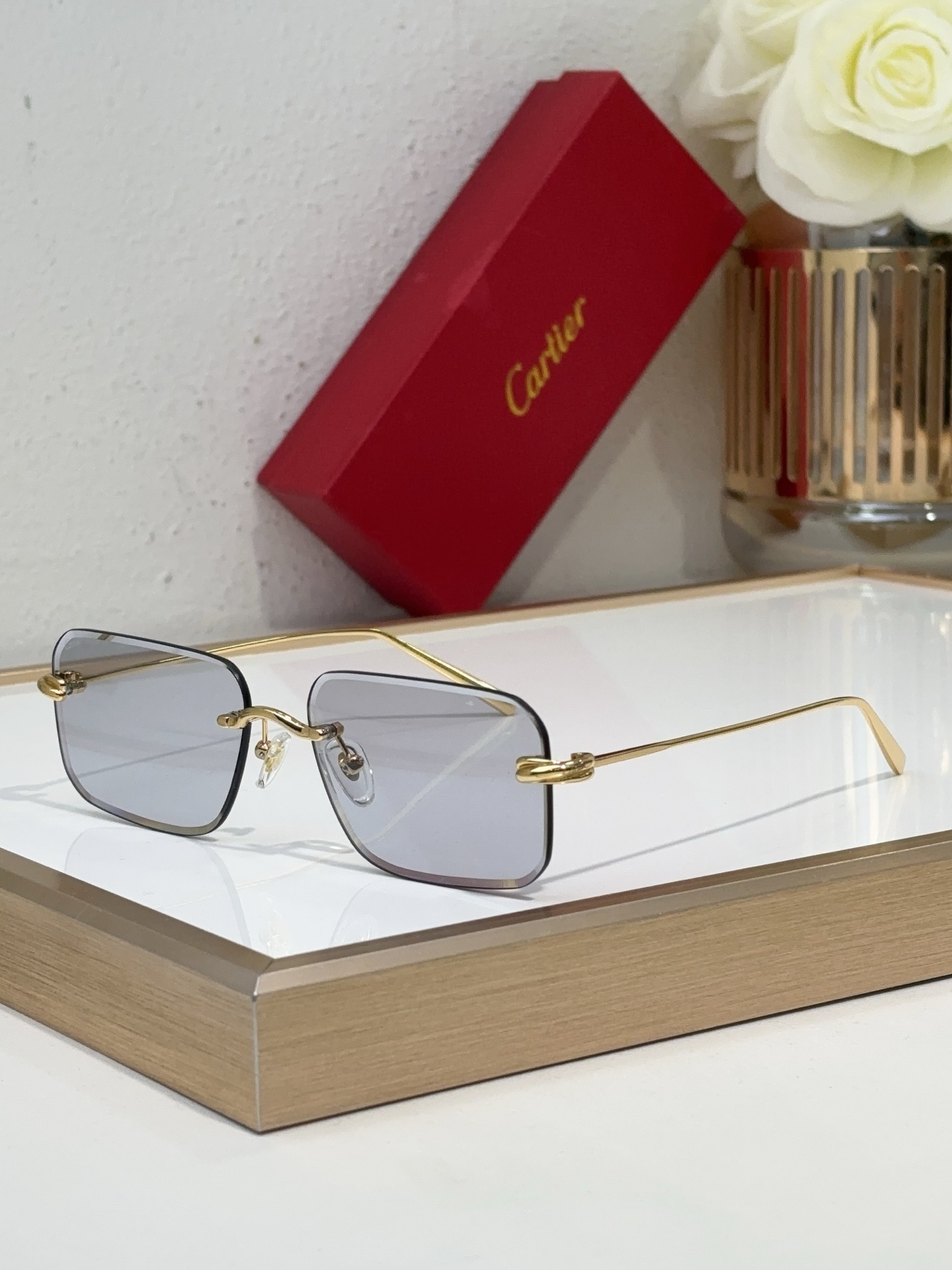 Cartier CT0074S Rimless Rectangular Sunglasses