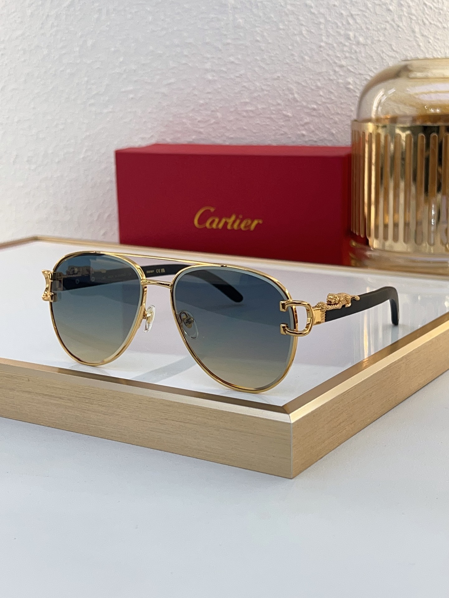 Cartier CT0068S Aviator - Shaped Sunglasses with Panther Motif