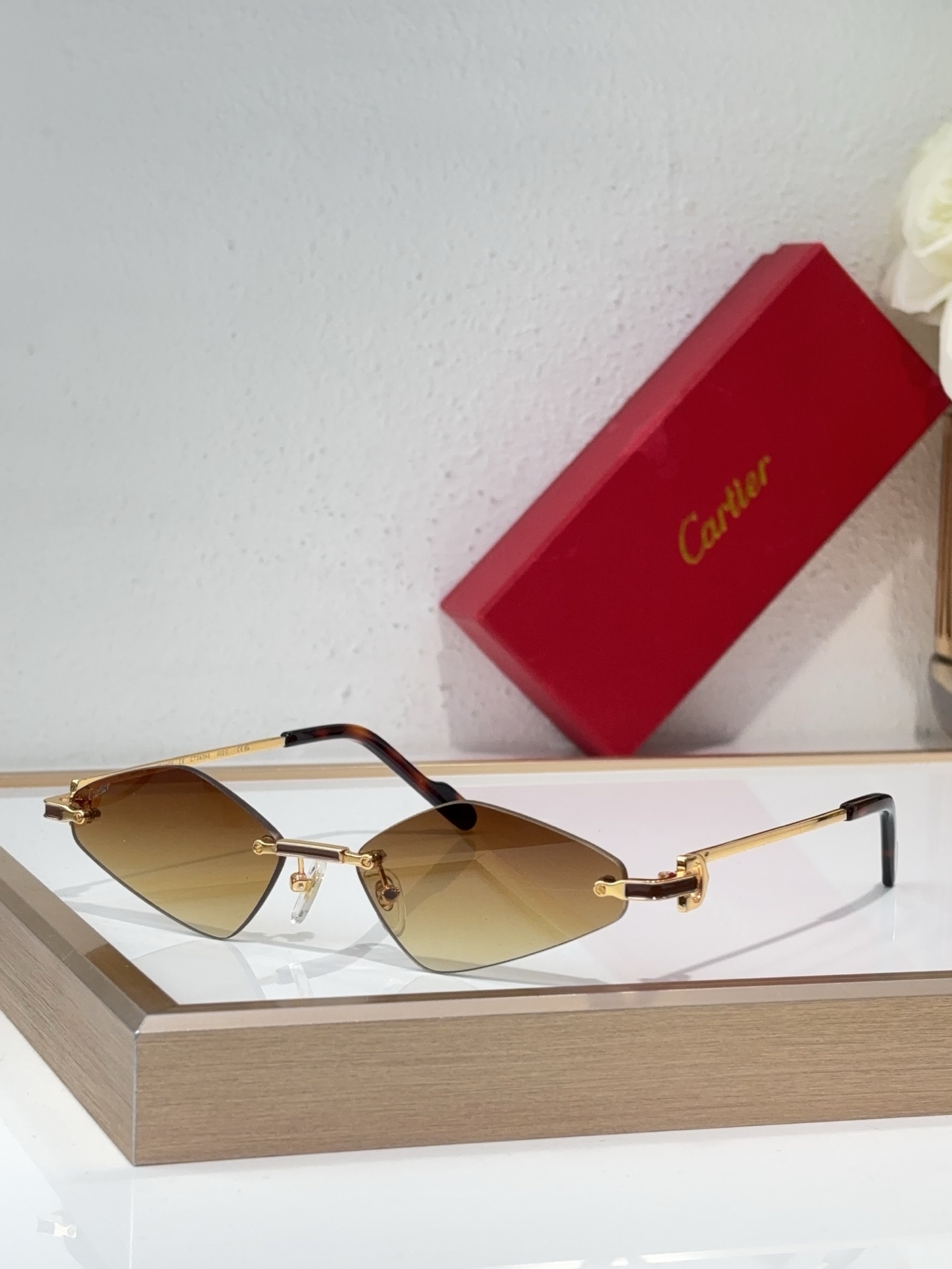Cartier CT0067S Rimless Asymmetric Sunglasses