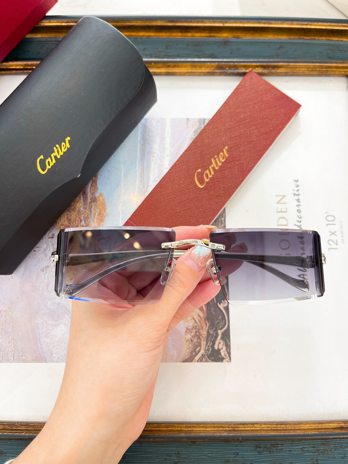 Cartier CT0050S Rimless Rectangular - Shaped Sunglasses