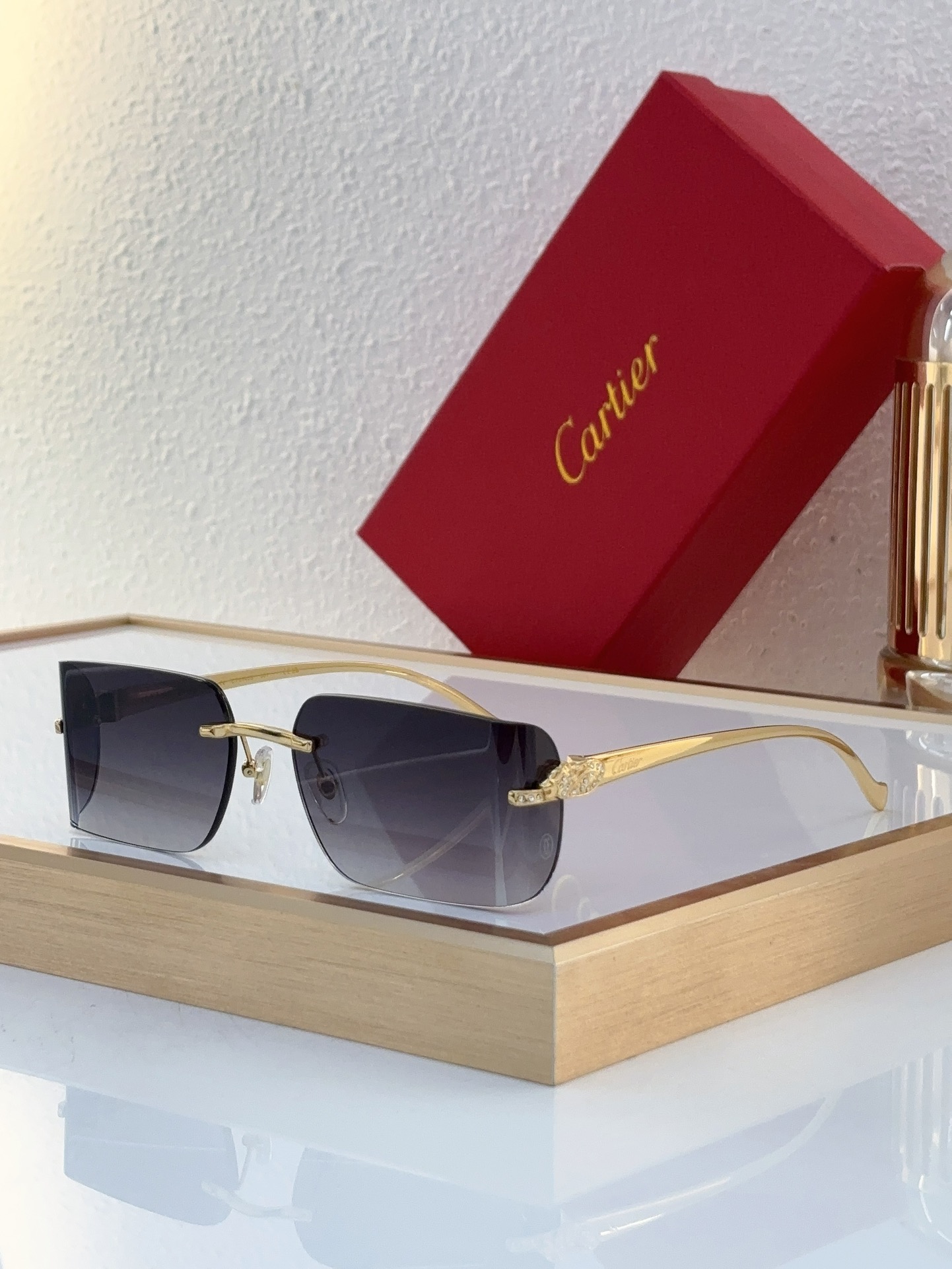 Cartier CT0048S Rimless Rectangular - Shaped Sunglasses