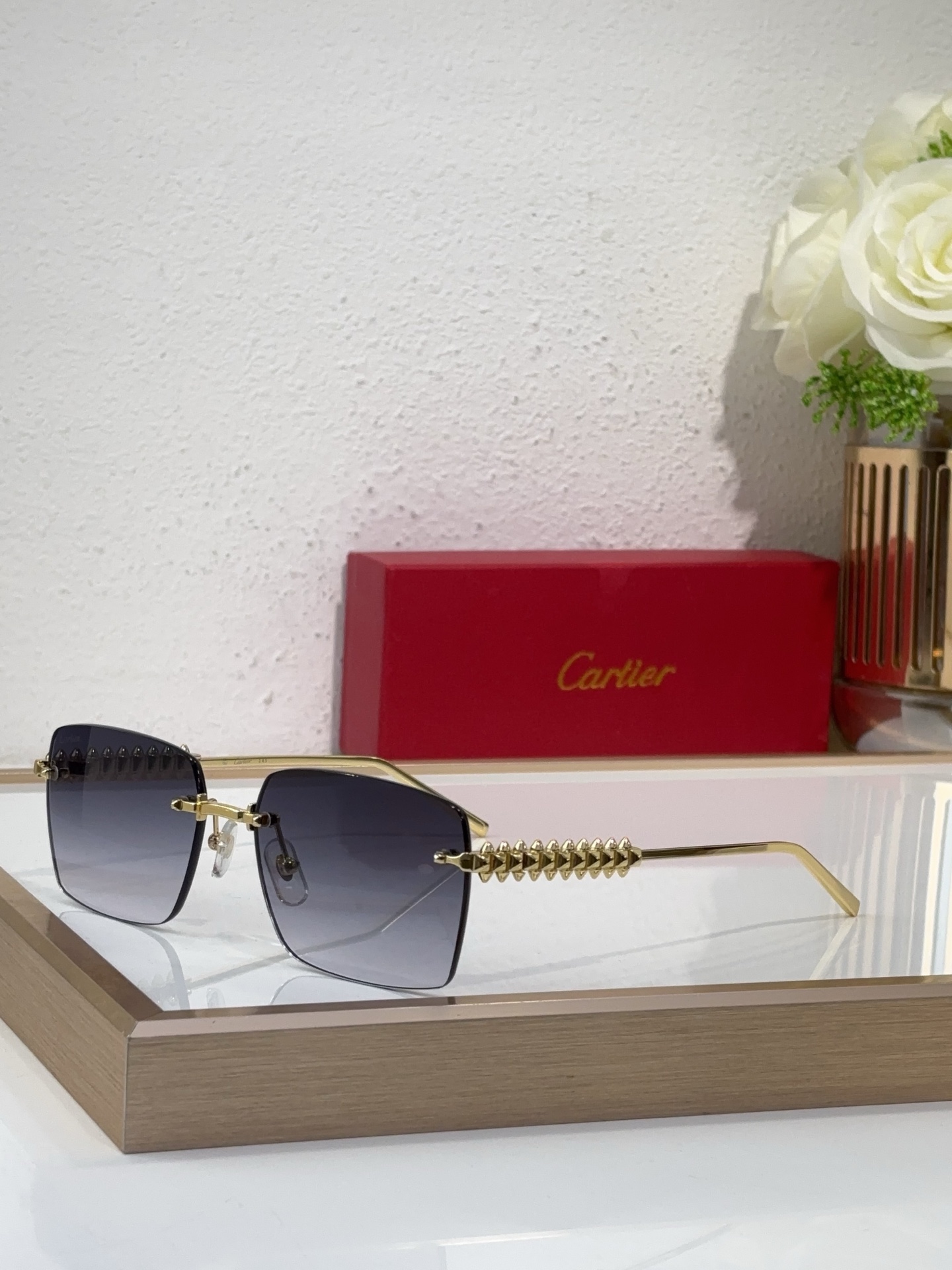 Cartier CT0047S Rimless Rectangular - Shaped Sunglasses