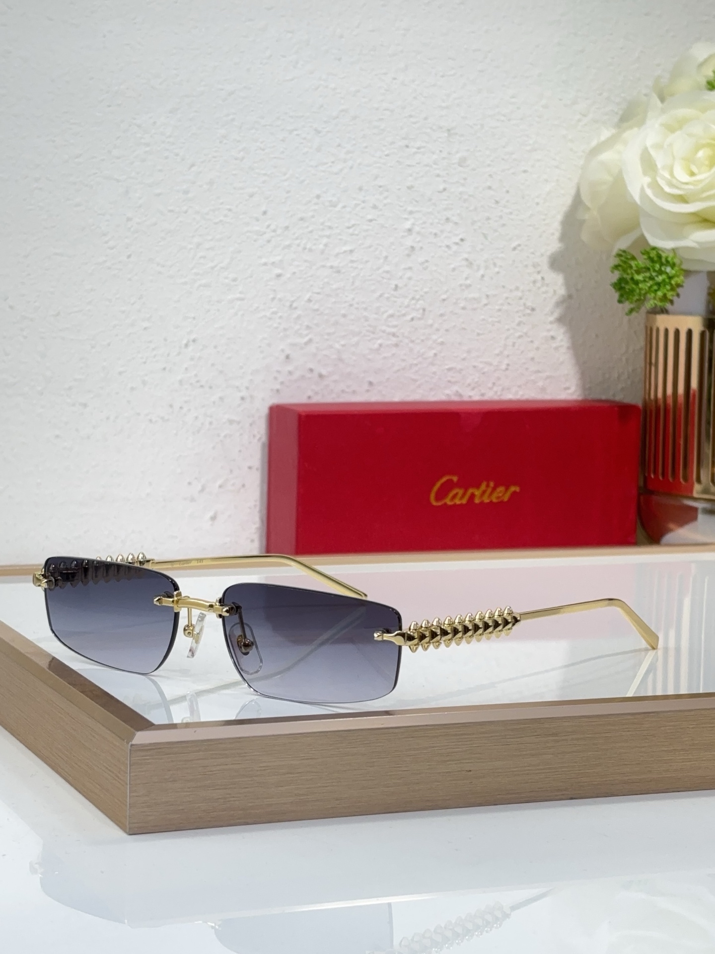 Cartier CT0045S Rimless Rectangular - Shaped Sunglasses