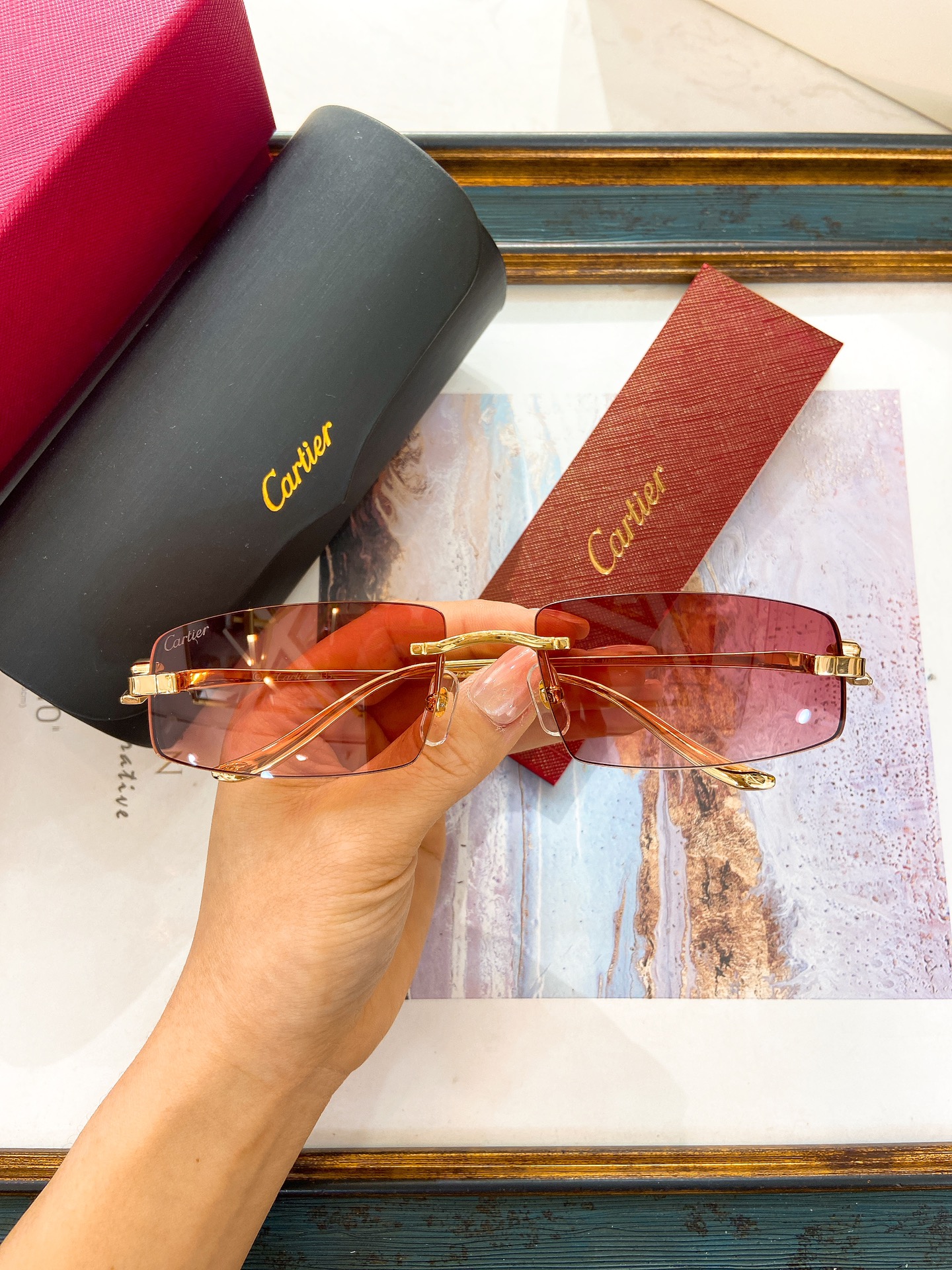 Cartier CT0300S Rimless Rectangular Sunglasses