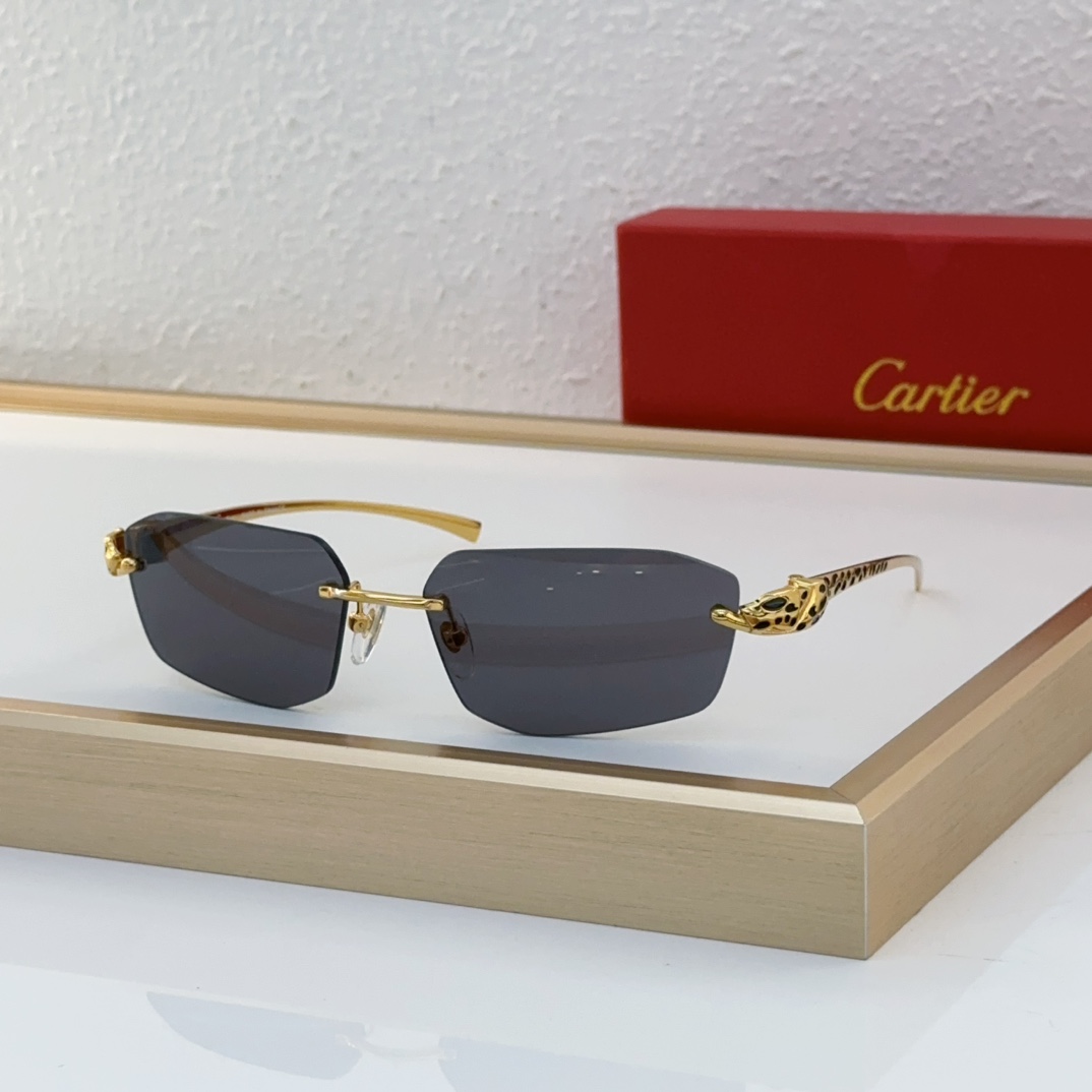 Cartier CT0606S Panthère - Accent Rimless Rectangular Sunglasses