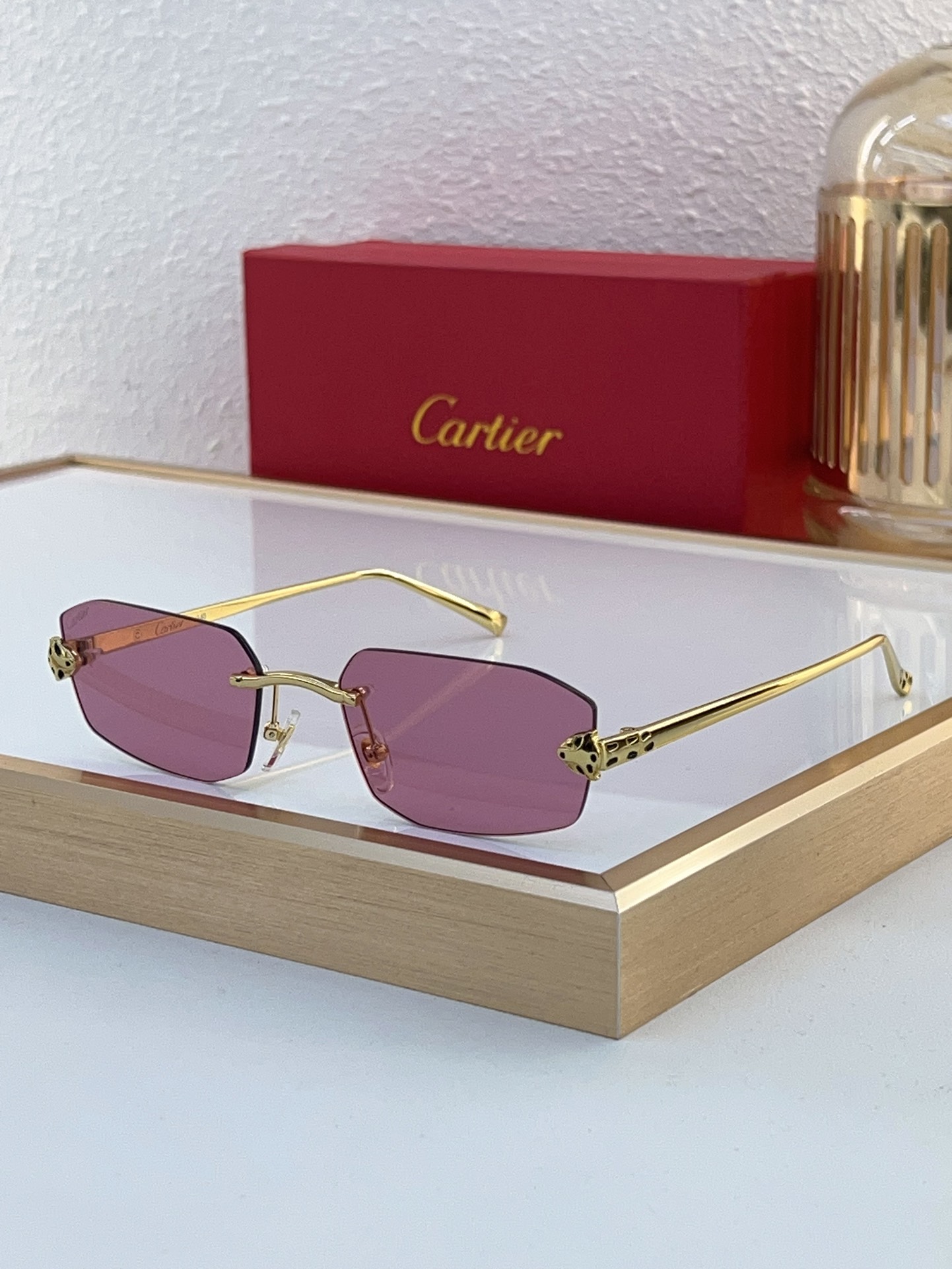 Cartier CT0605S Panthère - Accent Rimless Rectangular Sunglasses