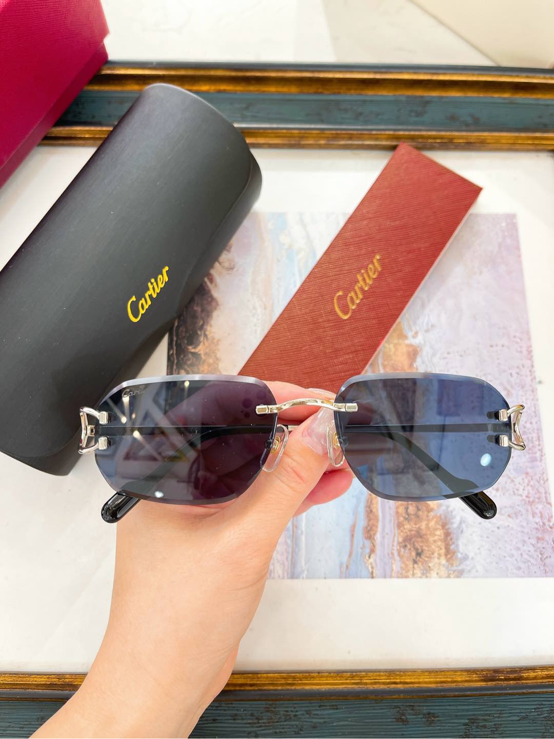 Cartier CT0558S Rimless Rectangle Sunglasses