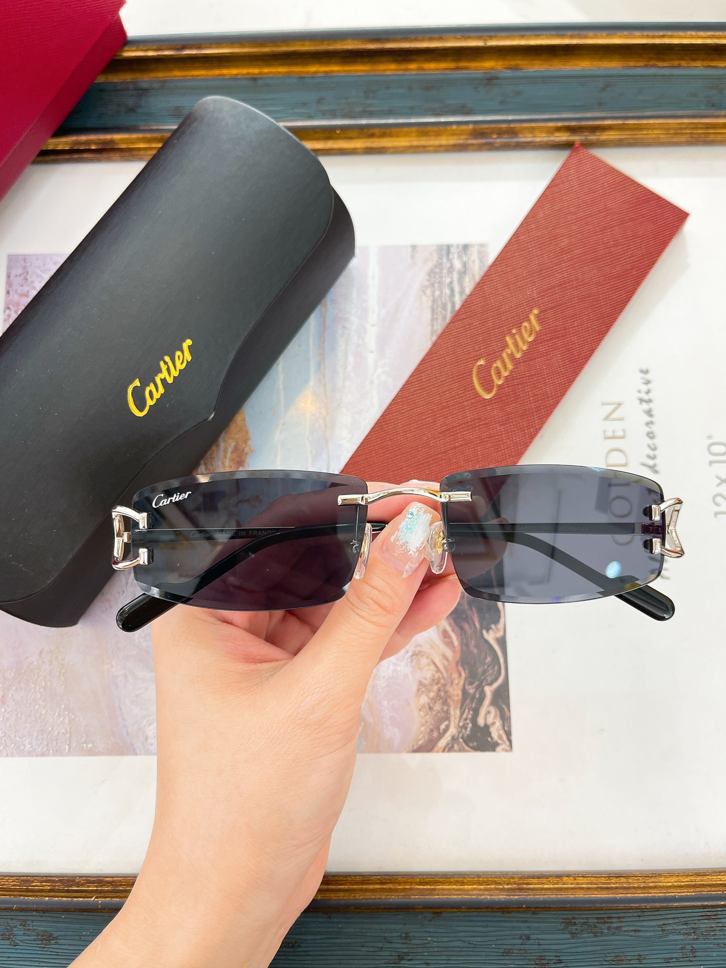 Cartier CT0148O Rimless Rectangular Sunglasses