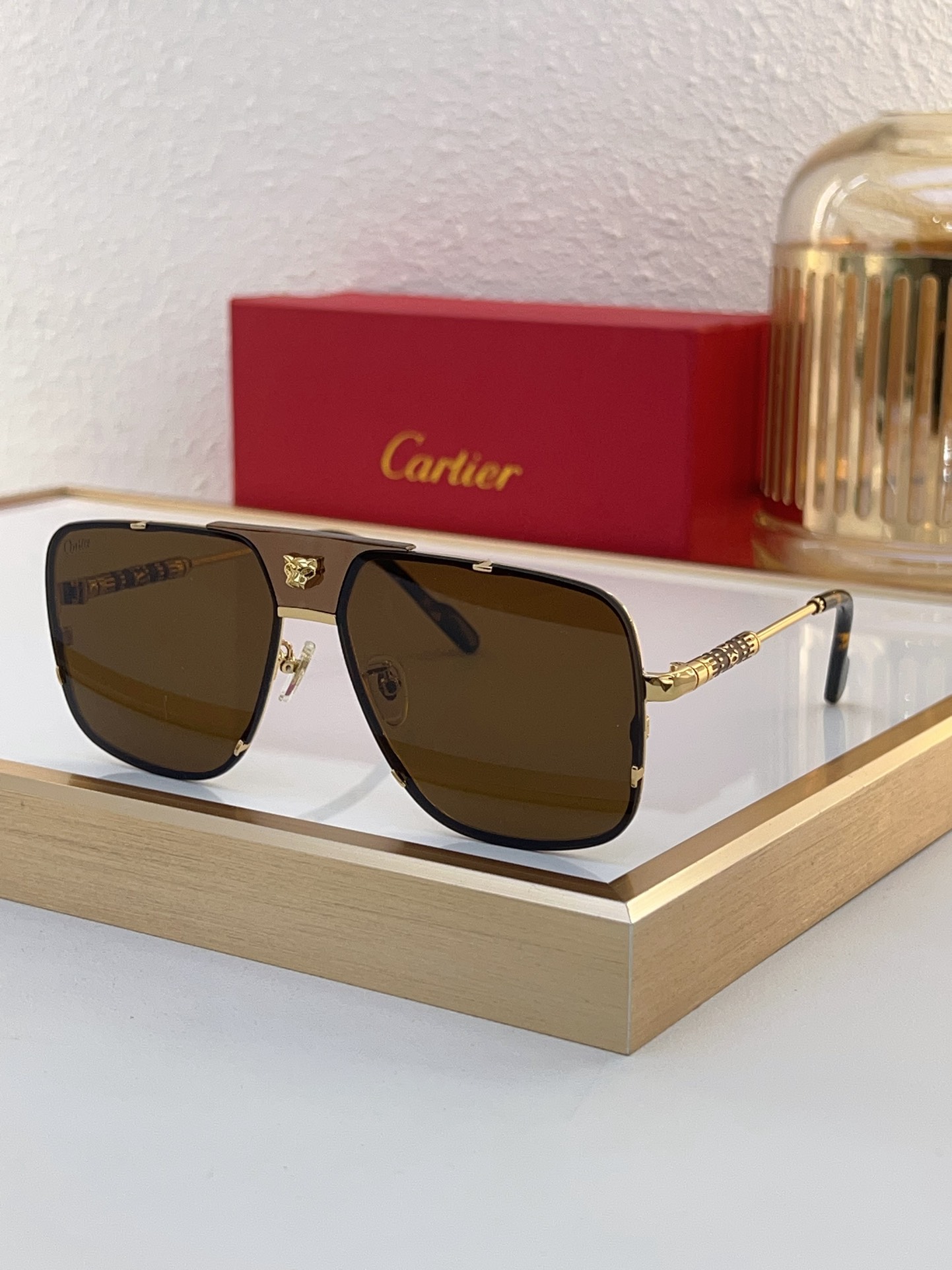 Cartier CT0435S Panther‑Embellished Square Gradient Sunglasses