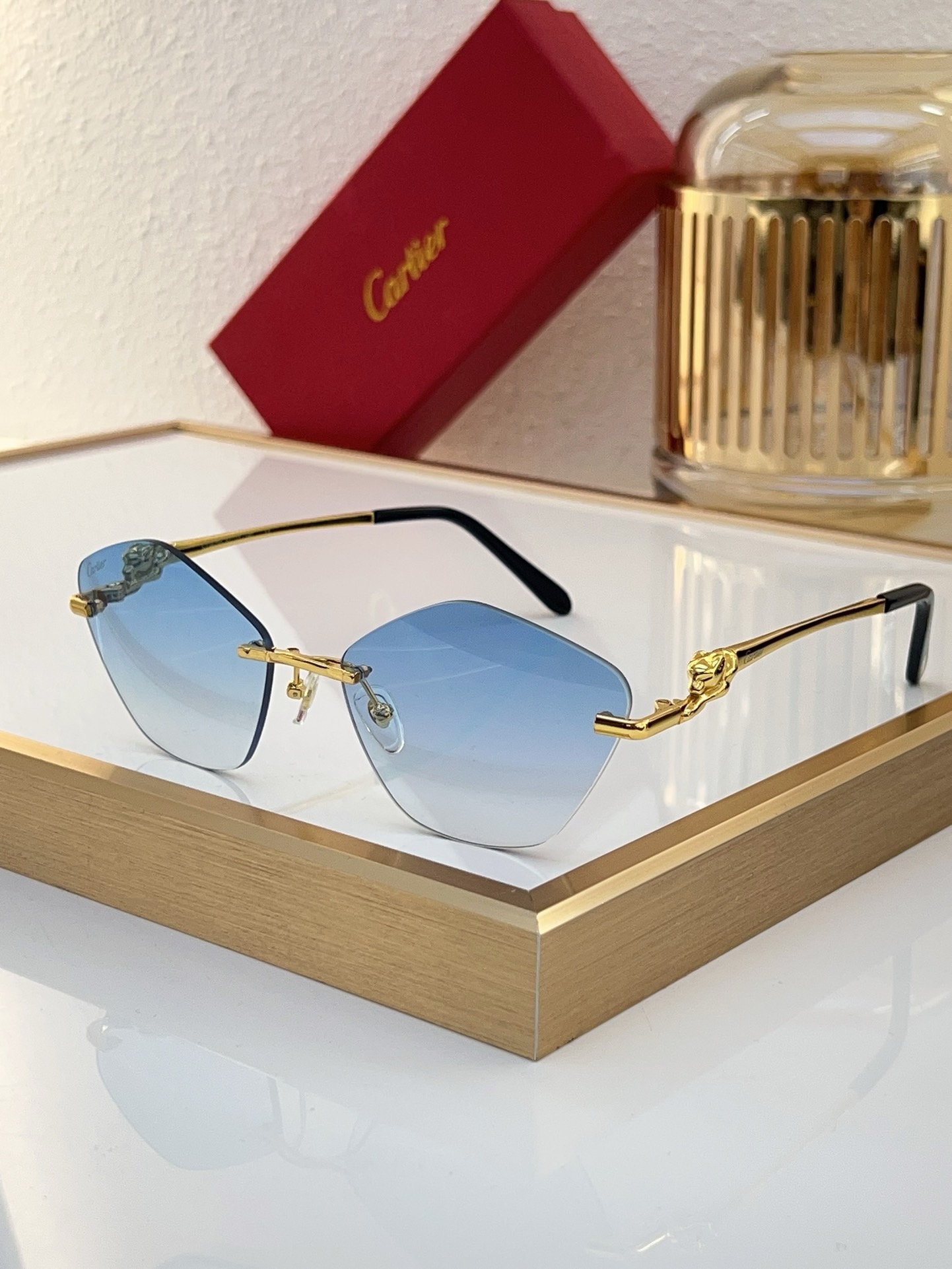 Cartier CT0429S Gold-Plated Rimless Aviator Sunglasses