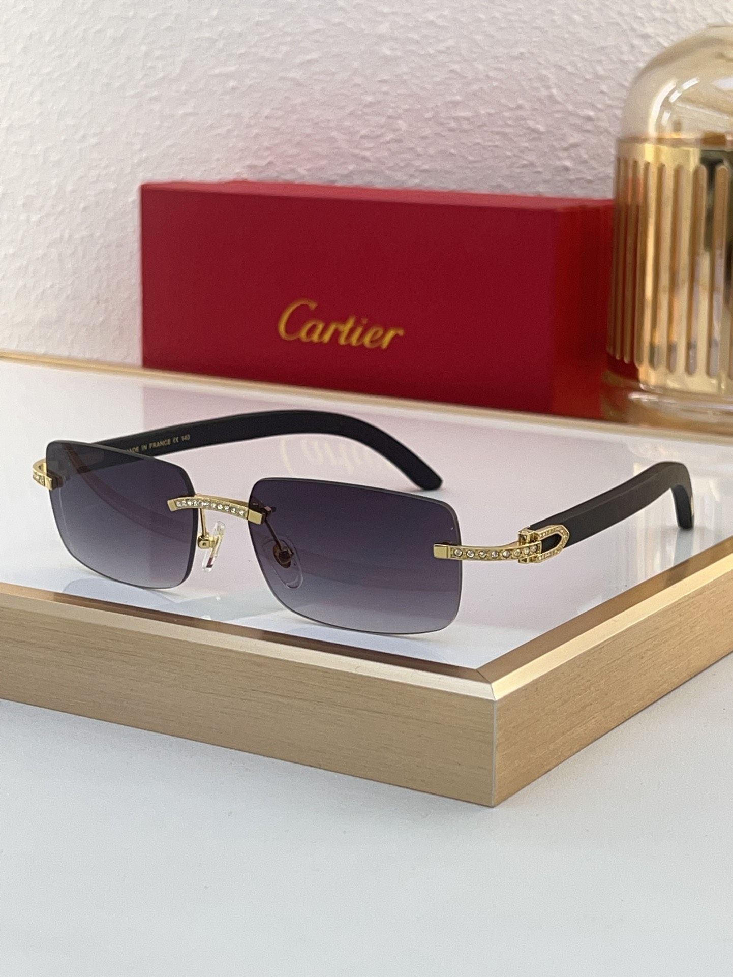 Cartier CT0419S Diamond Panthère Rimless Rectangle Sunglasses