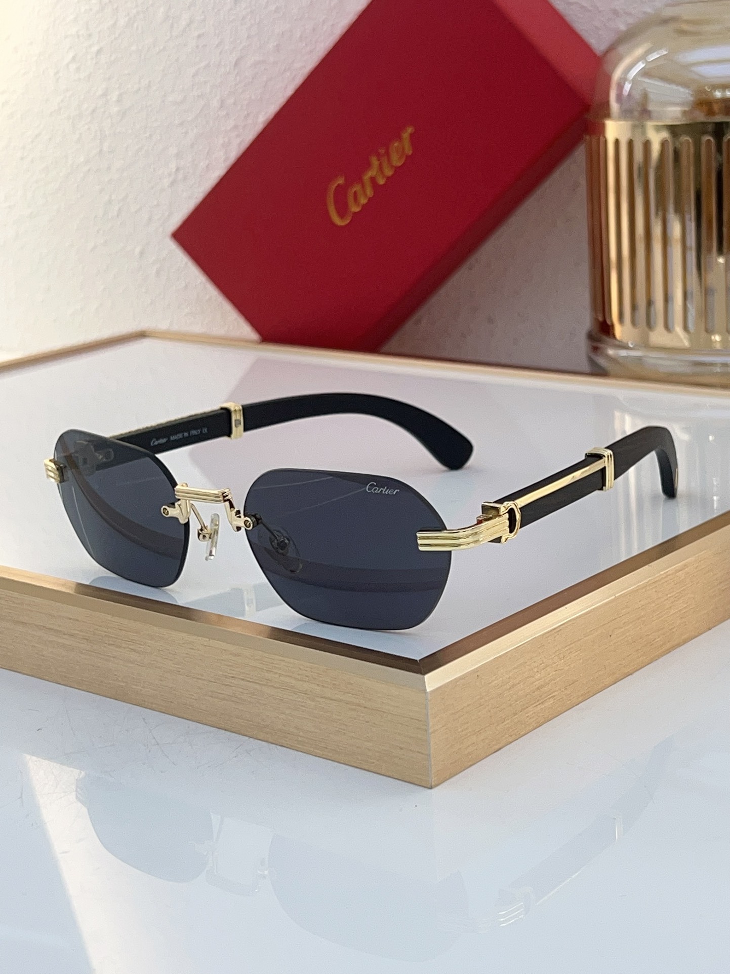 Cartier CT0362S Gold & Wood Temples Sunglasses