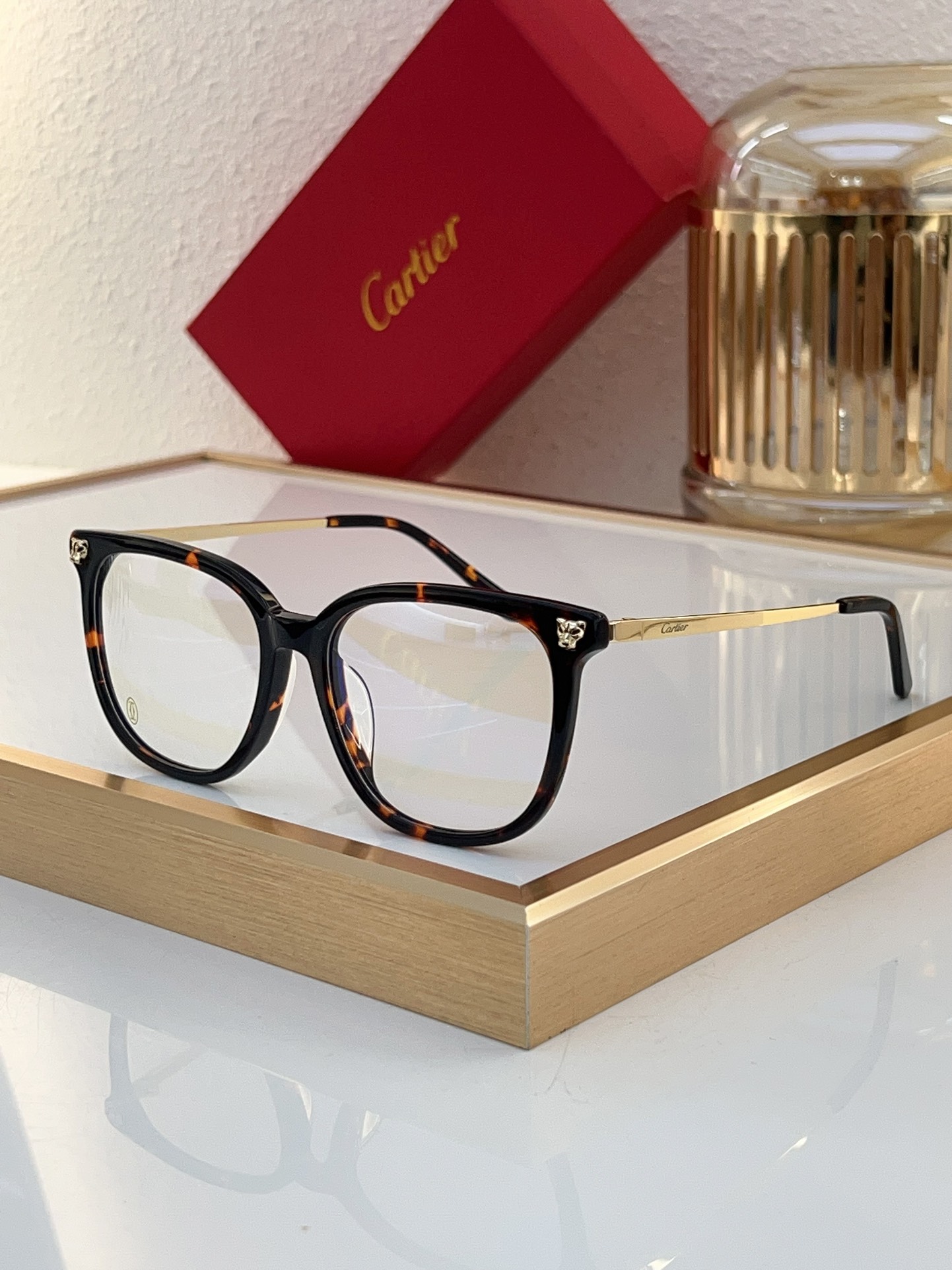 Cartier CT0346O Tortoise & Gold Rectangular Optical Glasses