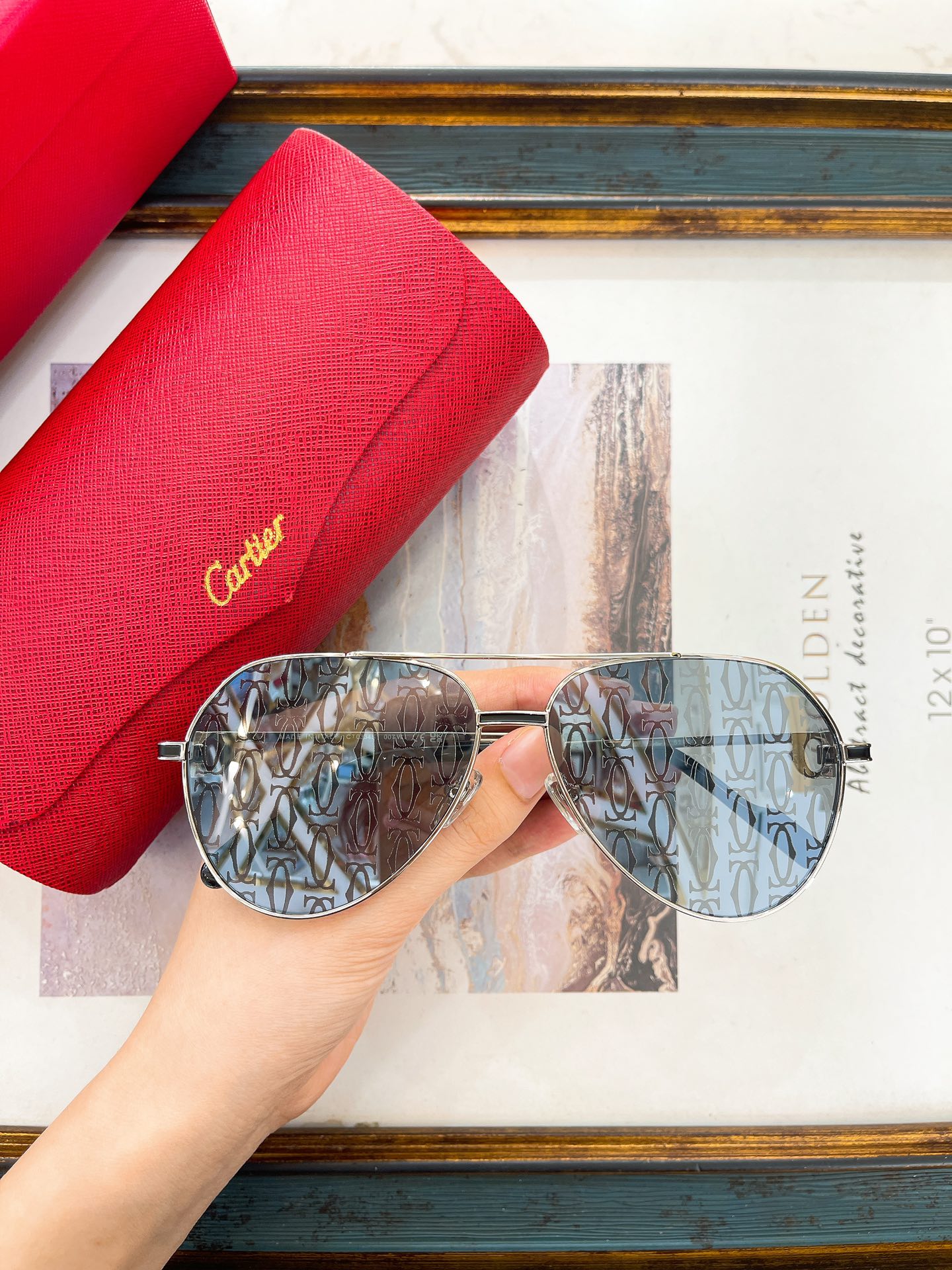 Cartier CT0334S Signature C Logo Lens Aviator Sunglasses