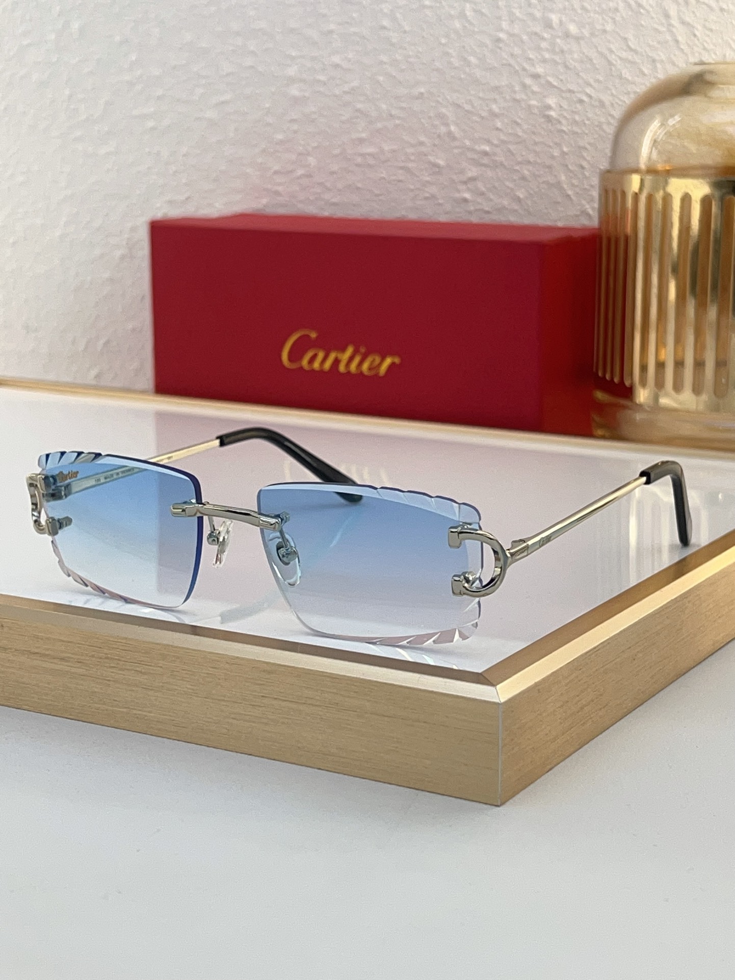 Cartier CT0092S Sculpted-Edge Rimless Sunglasses