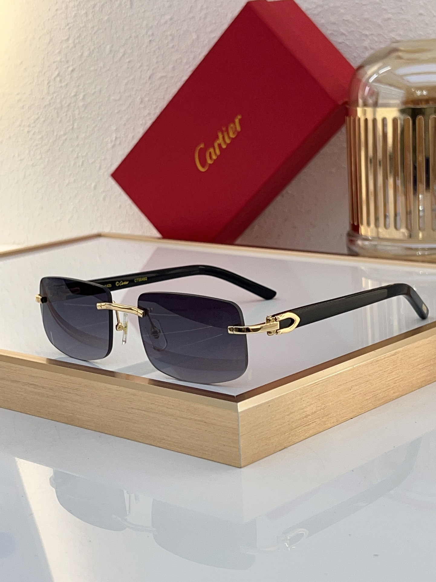 Cartier CT0046S Santos de Cartier Rectangular Sunglasses
