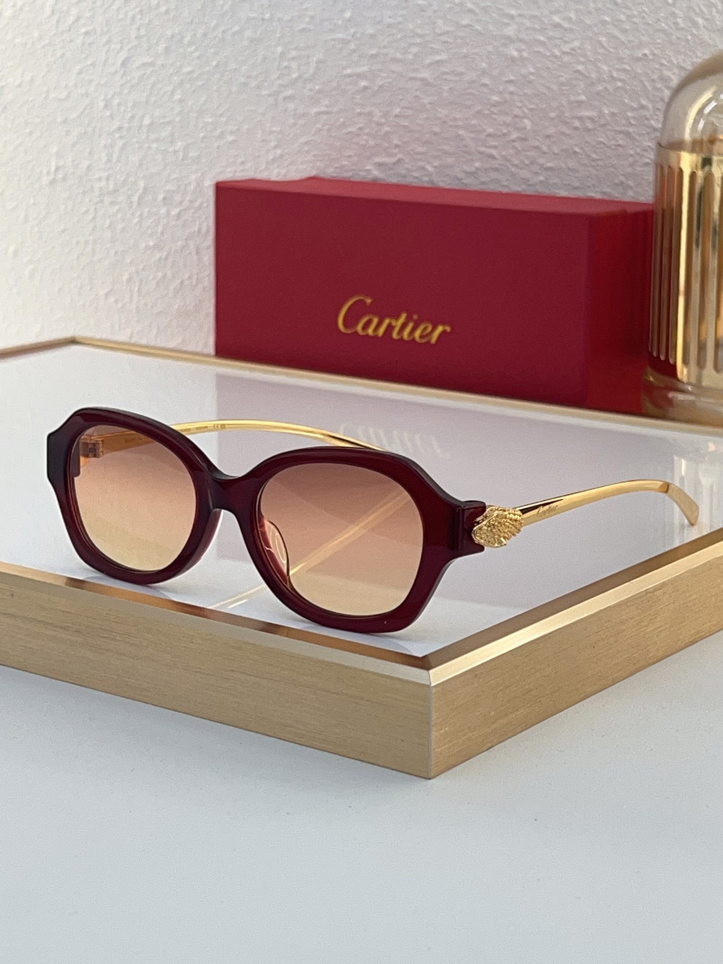Cartier CT0645S Emerald Green Panther Temple Sunglasses