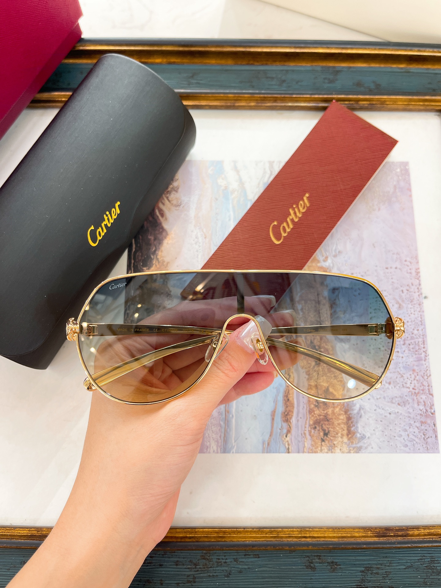 Cartier CT0643S Gold-Plated Rimless Visor Sunglasses