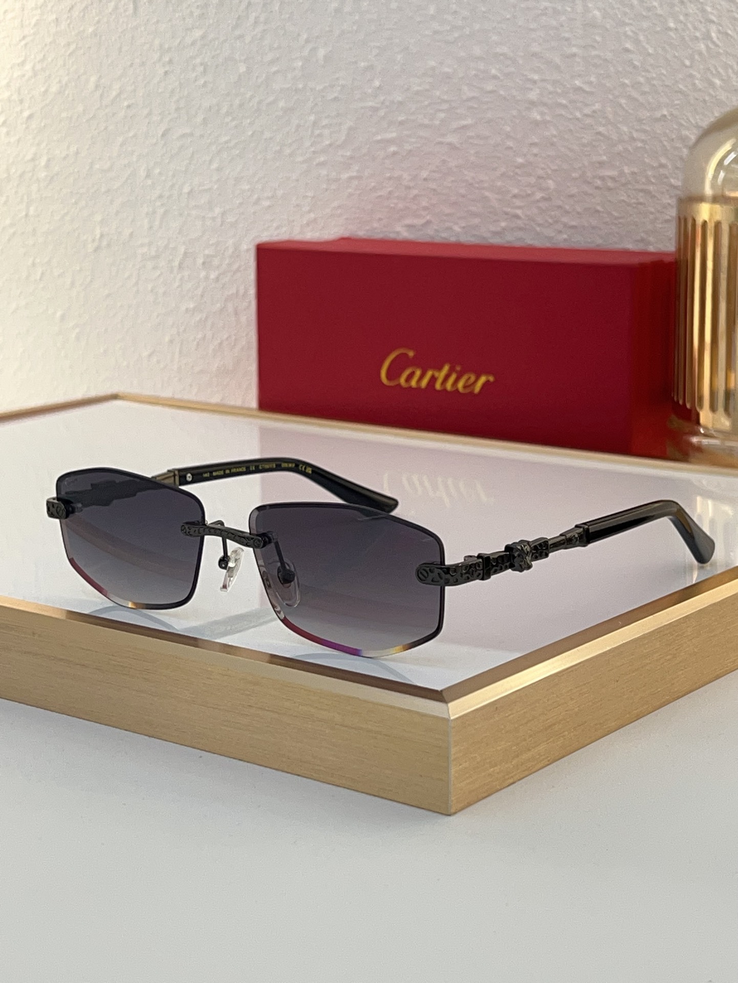 Cartier CT0617S Rectangular Gold-Frame Sunglasses