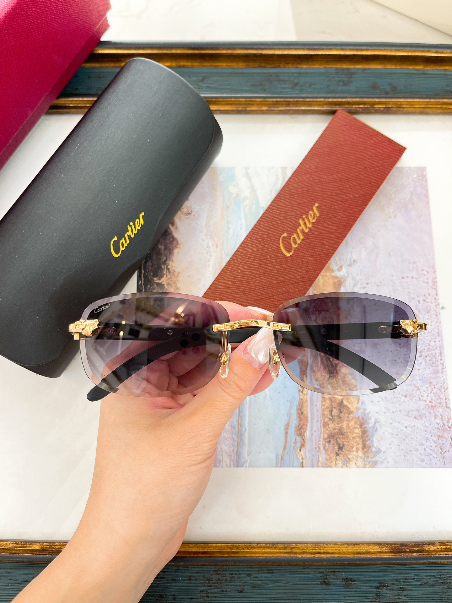 Cartier CT0554S Rectangular Rimless Sunglasses