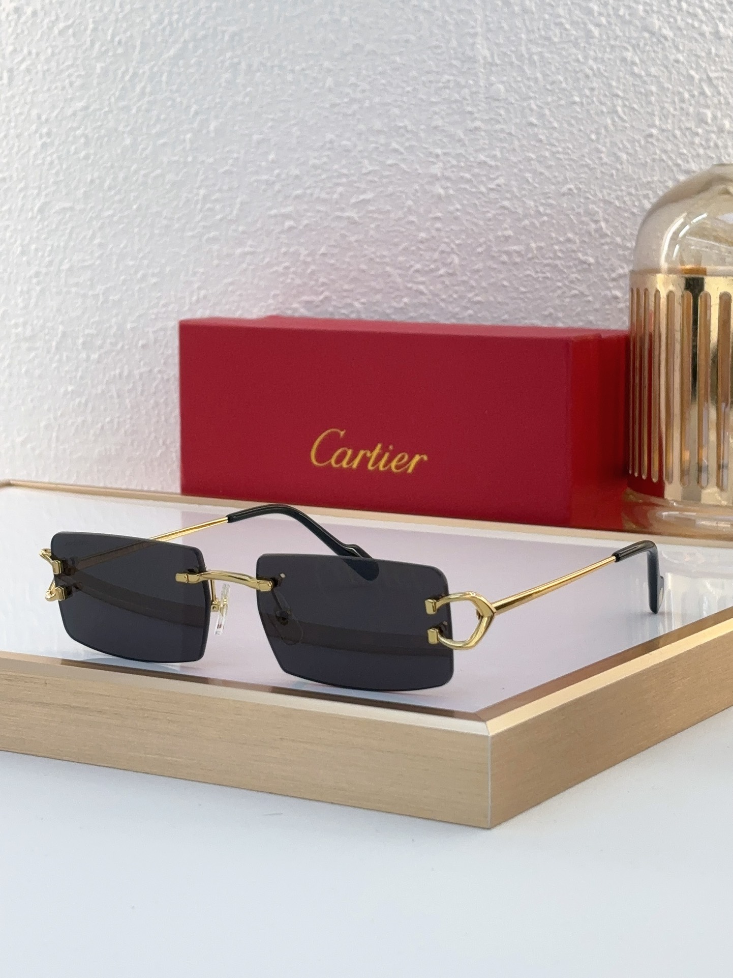 Cartier CT0466O Rectangular Rimless Sunglasses
