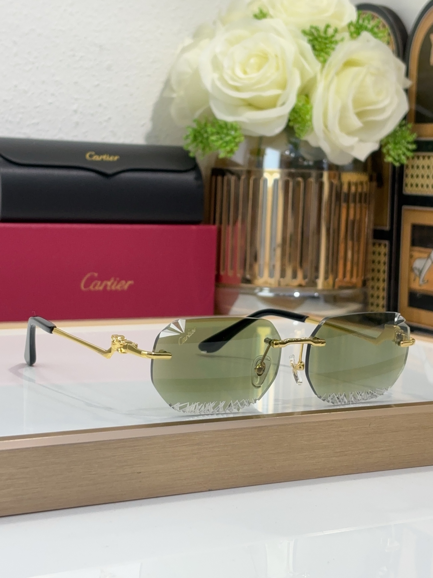 Cartier CT820059O Sculpted Panther Rimless Sunglasses