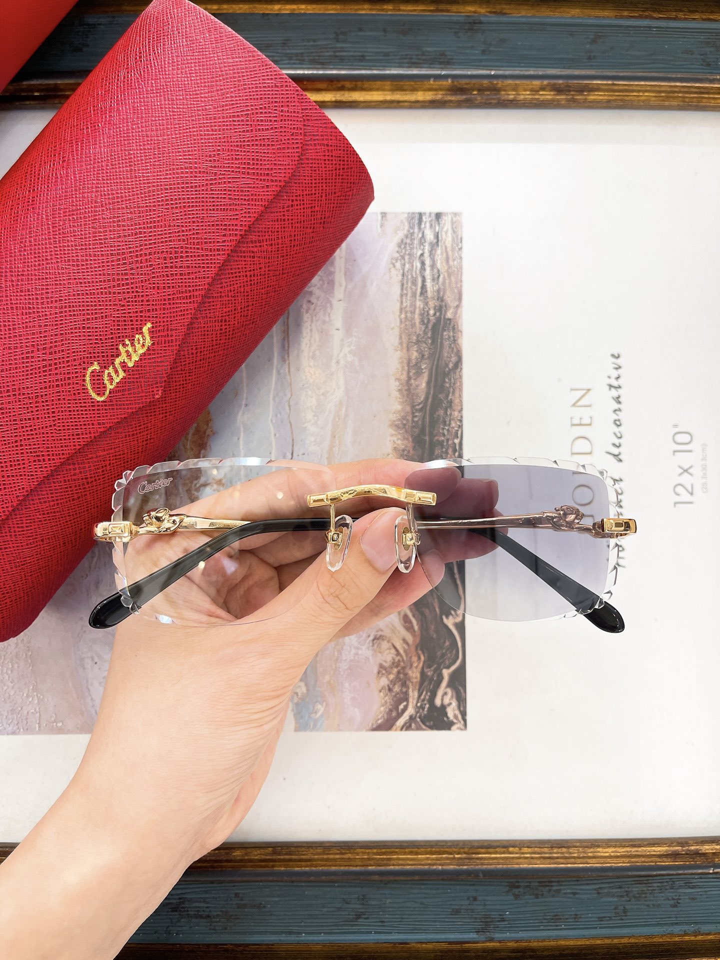 Cartier CT0281O Sculpted Panther Temple Rimless Optical Glasses