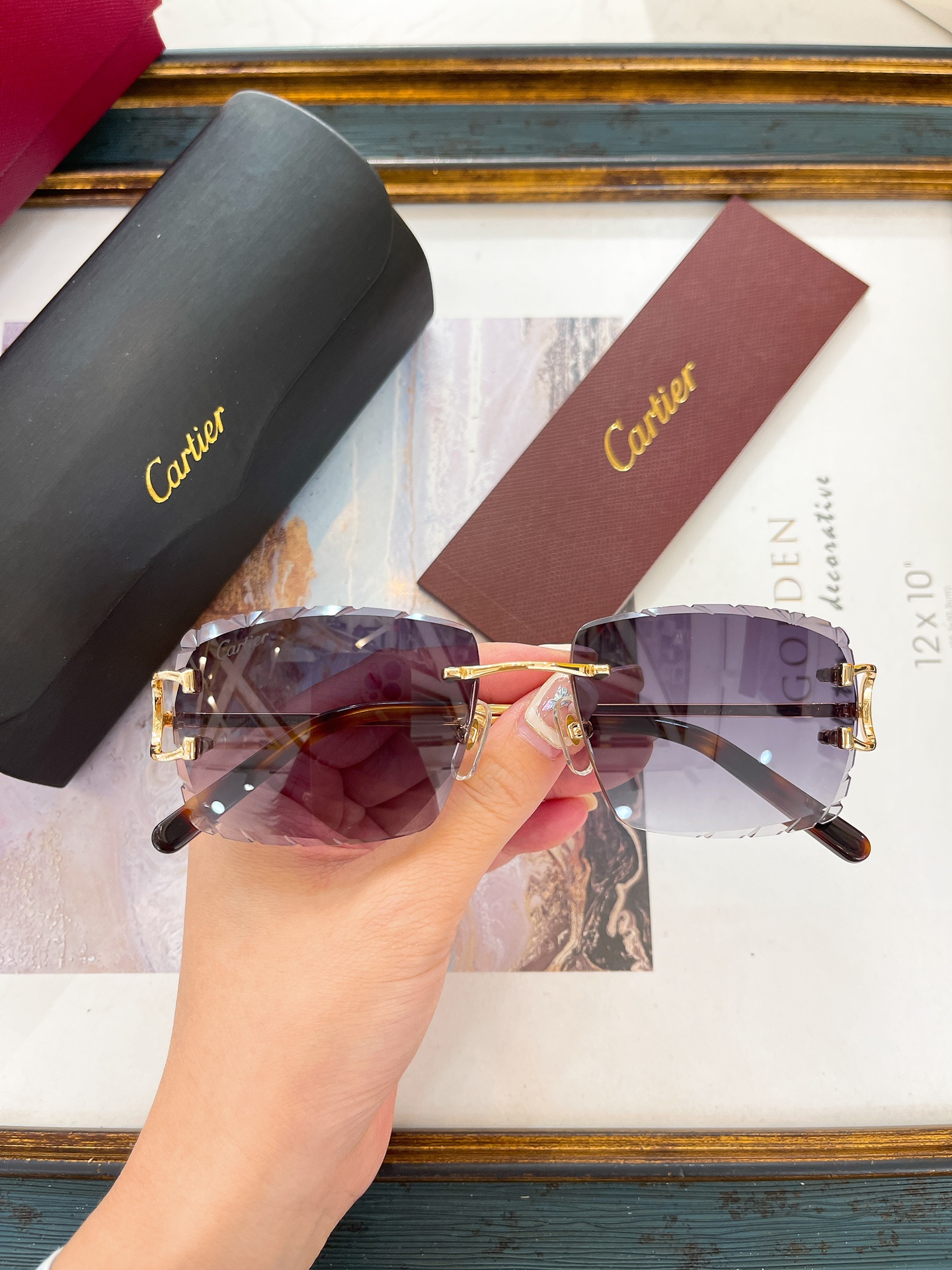 Cartier CT0101O Filigree‑Engraved Rimless Sunglasses
