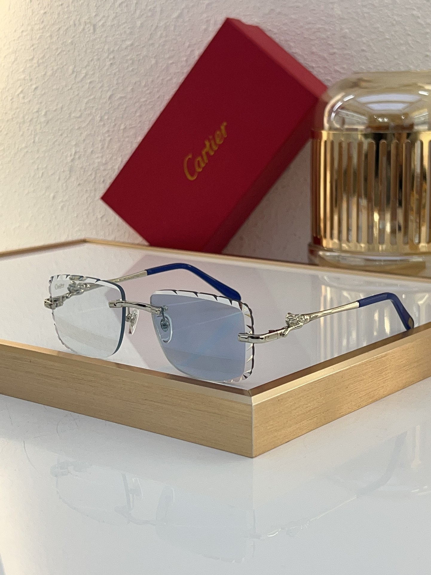 Cartier BE4376 Green Gradient Diamond-Cut Rimless Sunglasses