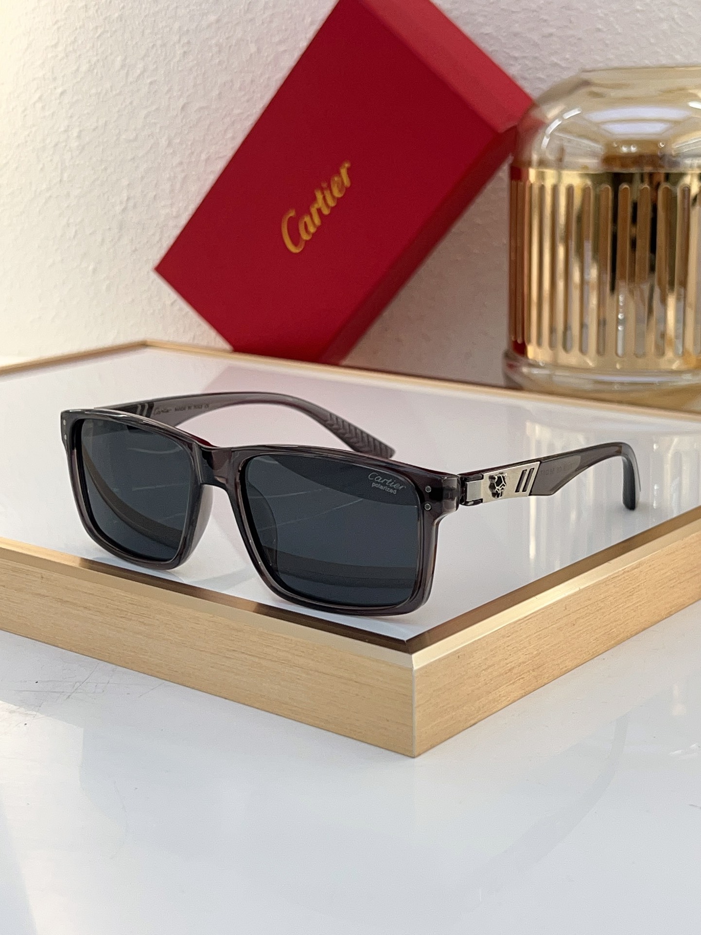 Cartier 7119 Panther Motif Rectangular Polarized Sunglasses