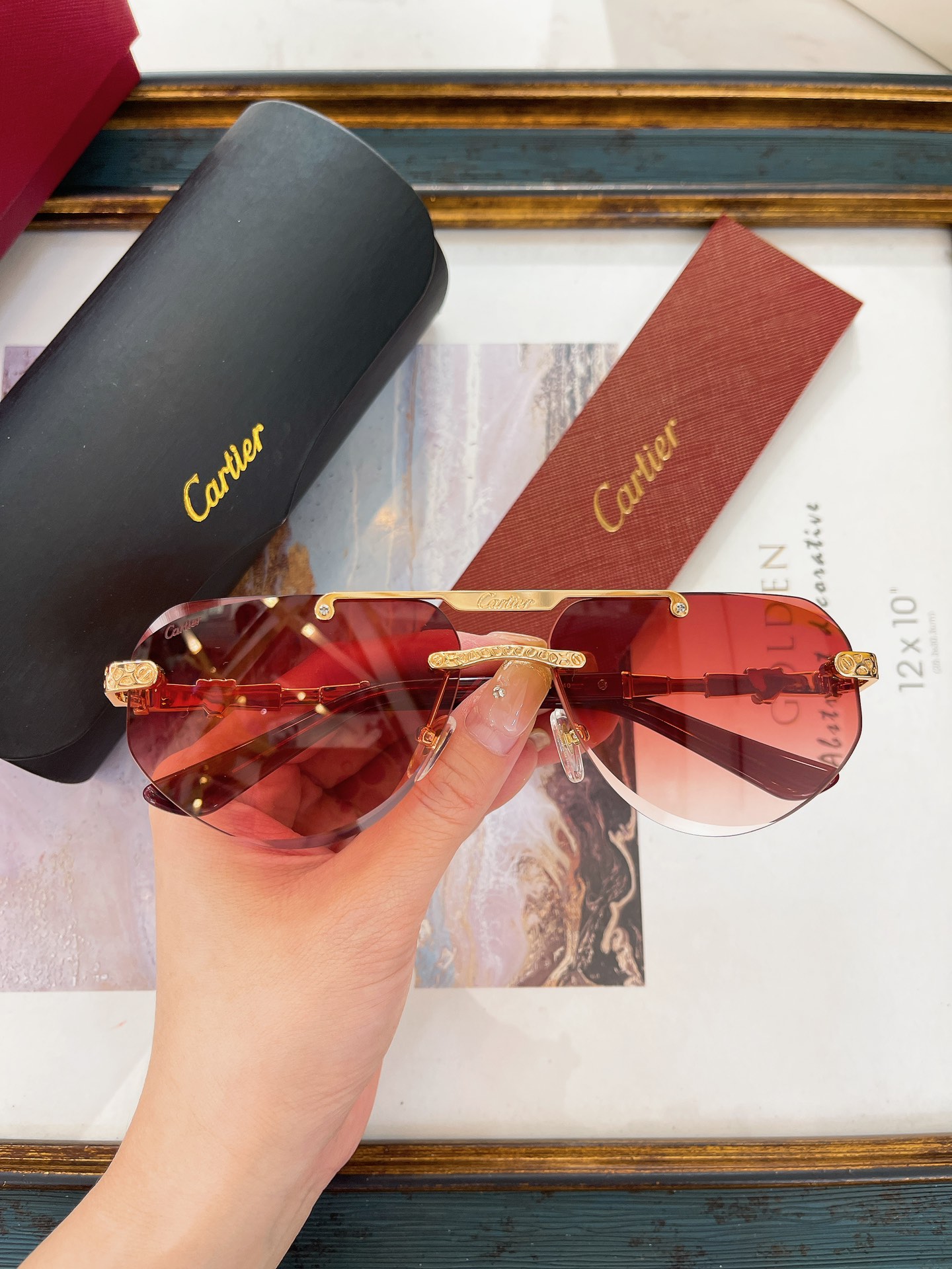 Cartier CT0616S Filigree‑Engraved Rimless Visor Sunglasses