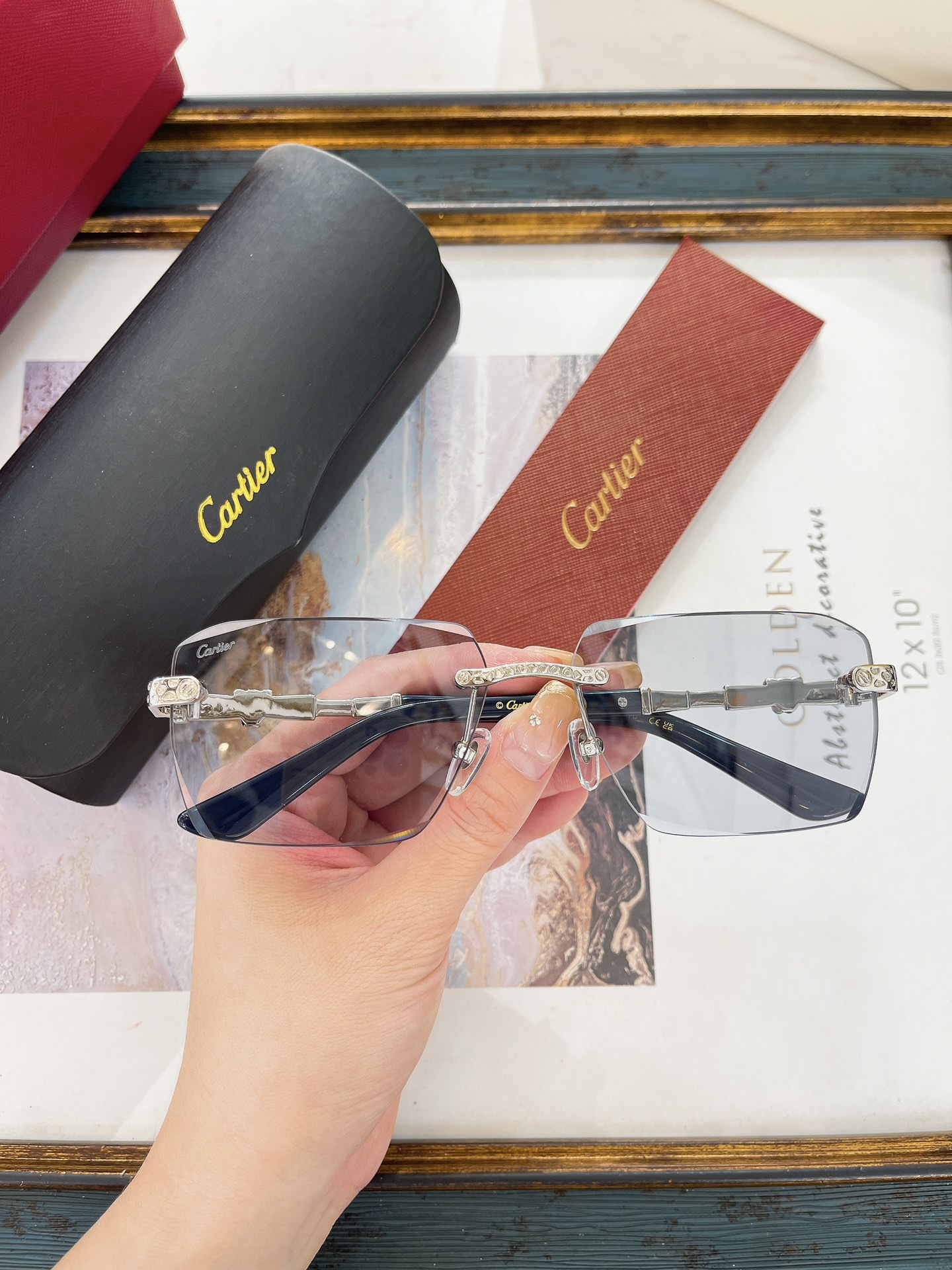 Cartier CT0613S Filigree‑Engraved Rimless Sunglasses