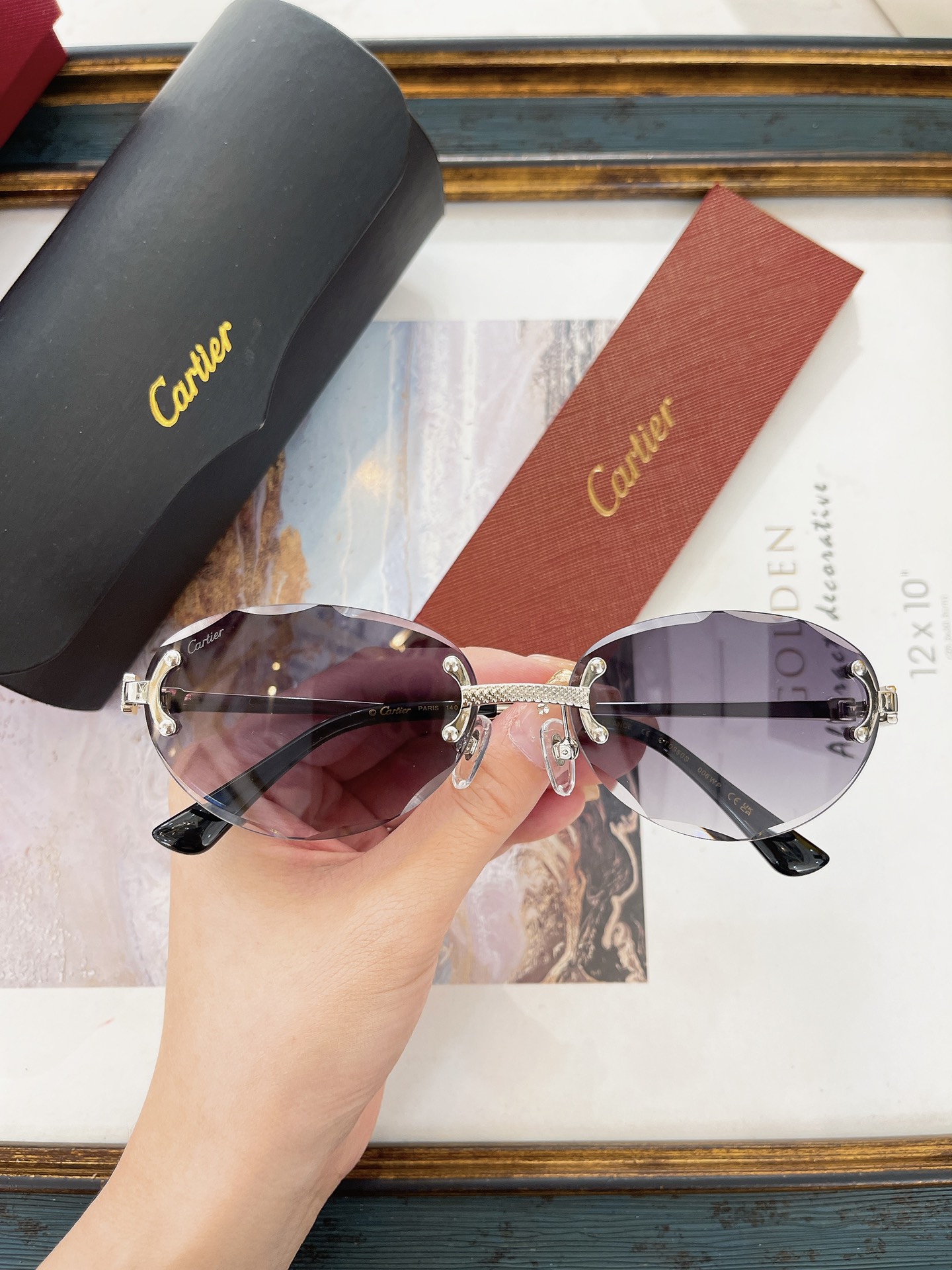 Cartier CT0550S Rimless Scalloped-Edge Sunglasses