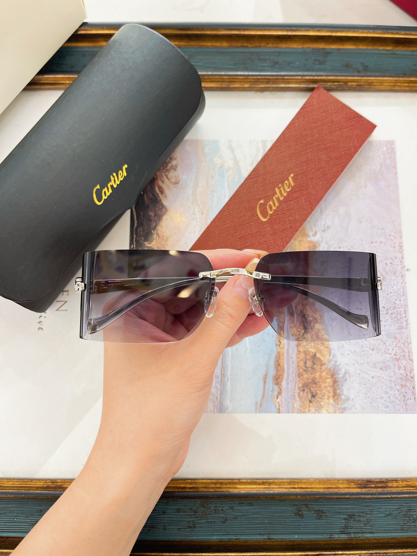 Cartier CT0545S Panthère Rimless Wide-Panel Shadow