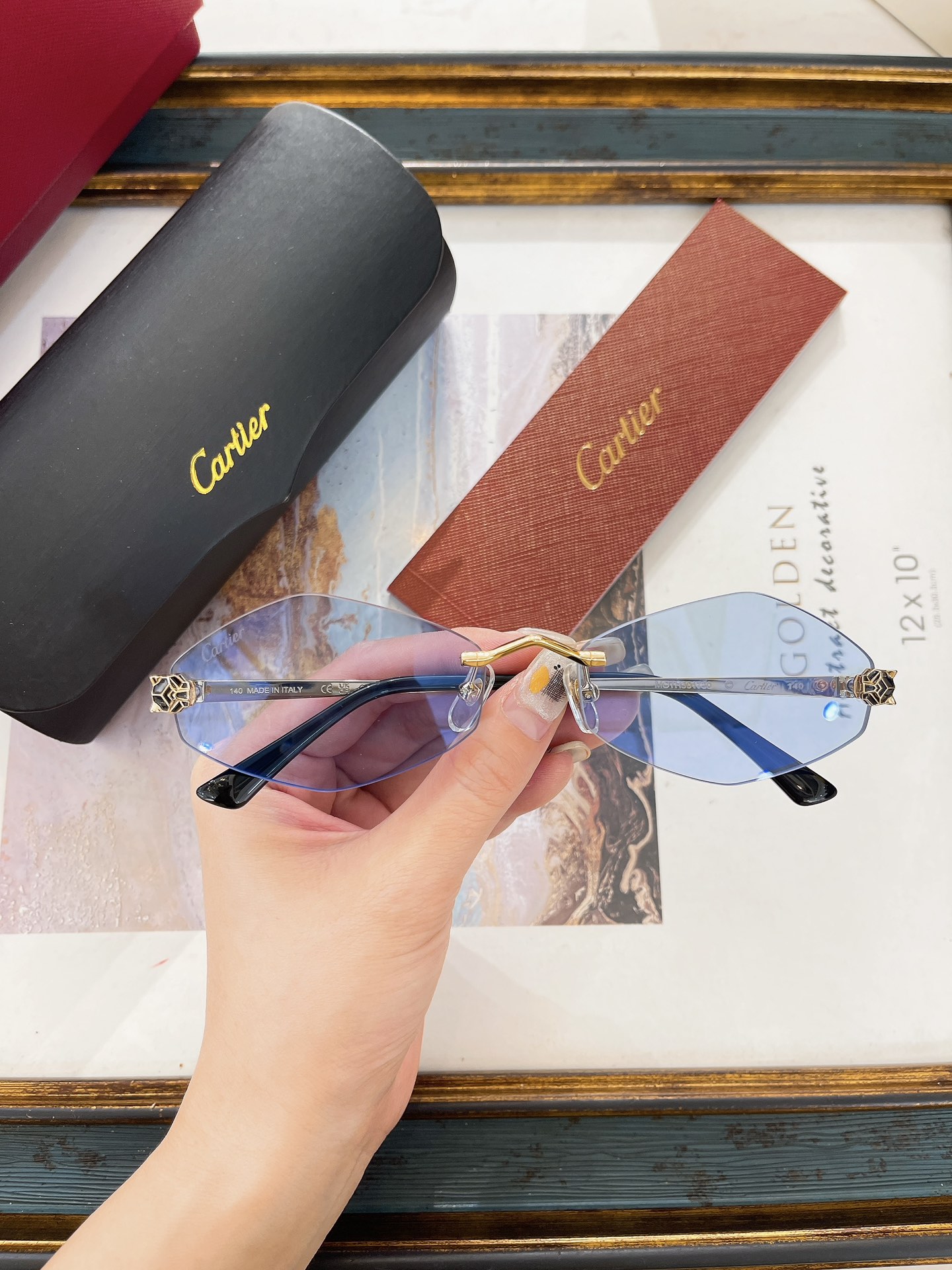 Cartier Panther Head Rimless Sunglasses CT00440O